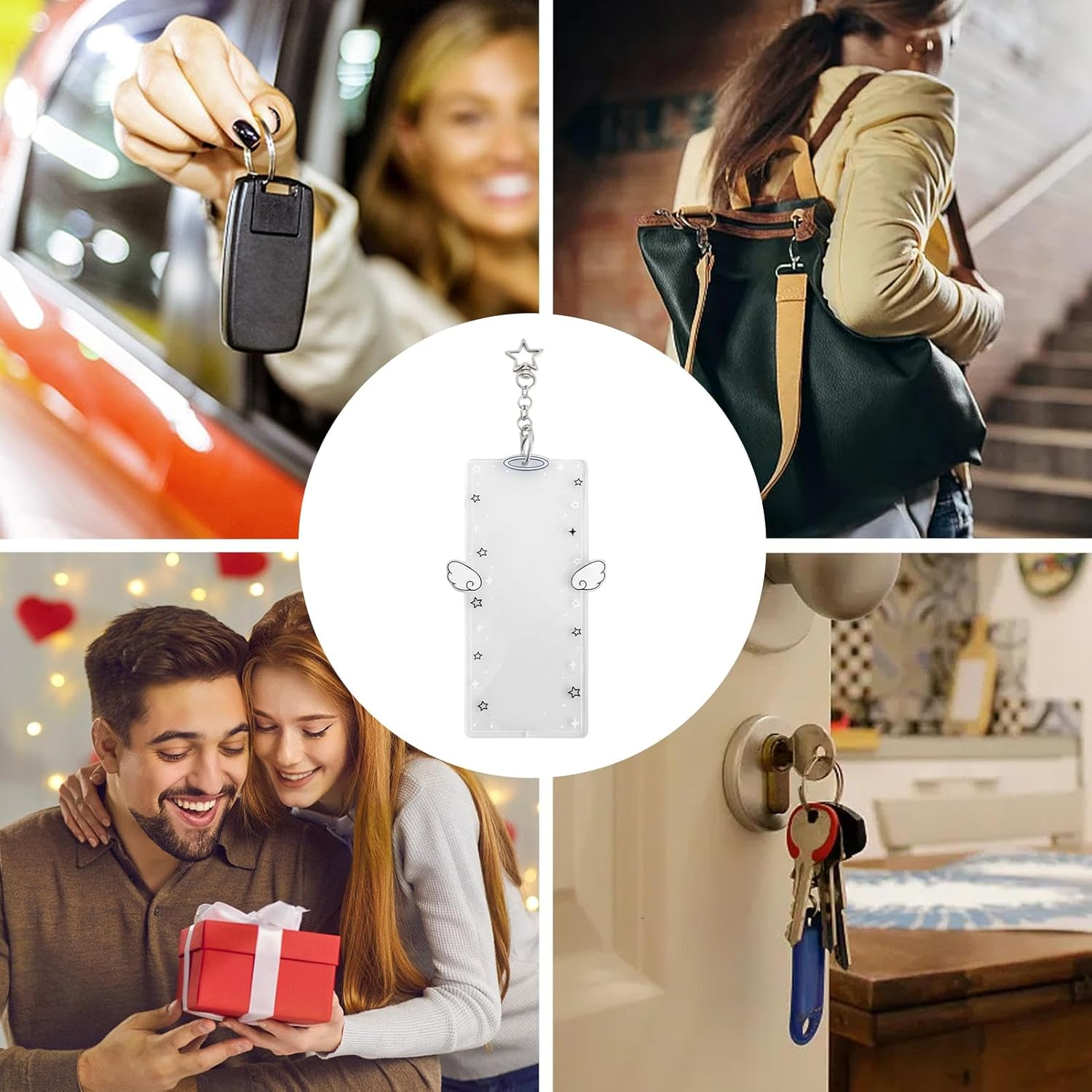 Picture Keychain | 6X3Inch 4-Compartment Acrylic Clip | Clear Acrylic Photo Keychain Holder,For Women Friends Bag Purse Wallet Pocket Valentines Day Birthday Holiday Party - Black And White image number 6