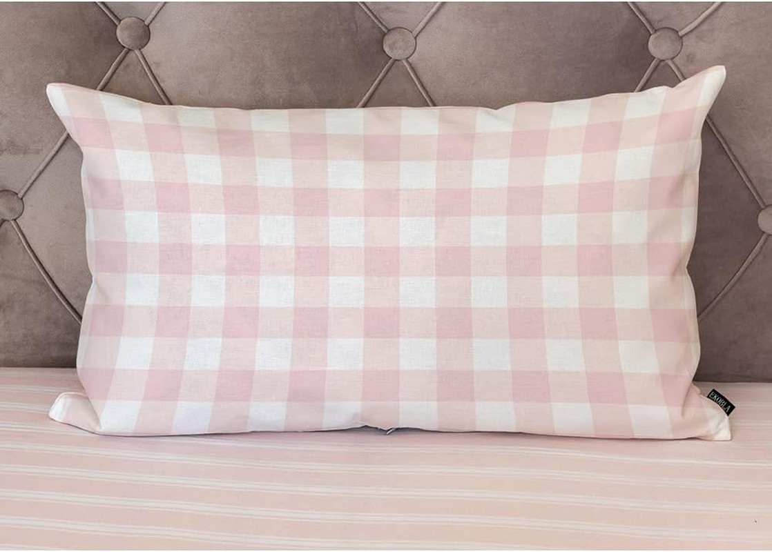 EKOBLA Buffalo Checked Pattern Decorative Lumbar Cushion Case Vintage Plaid Gingham Tartan Pastel Waist Rectangle Throw Pillow Case Cotton Linen for Men Women Sofa Home Decoration 12X20 Inches image number 2