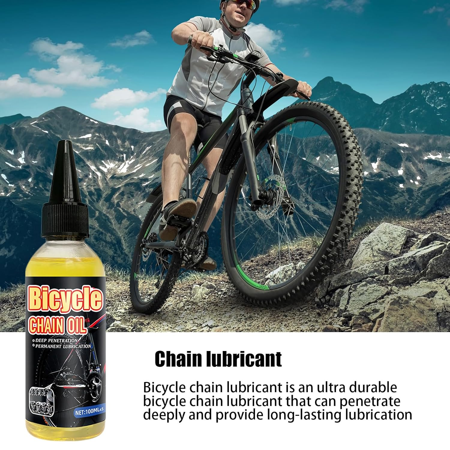 Bicycle Chain Lubricant - 100Ml Long Lasting Bike Chain Oil | All-Weather Bike Oil, Waterproof Bike Lube for All Bike Chains, Friction Reduction, Improved Wattage Output Borato image number 2