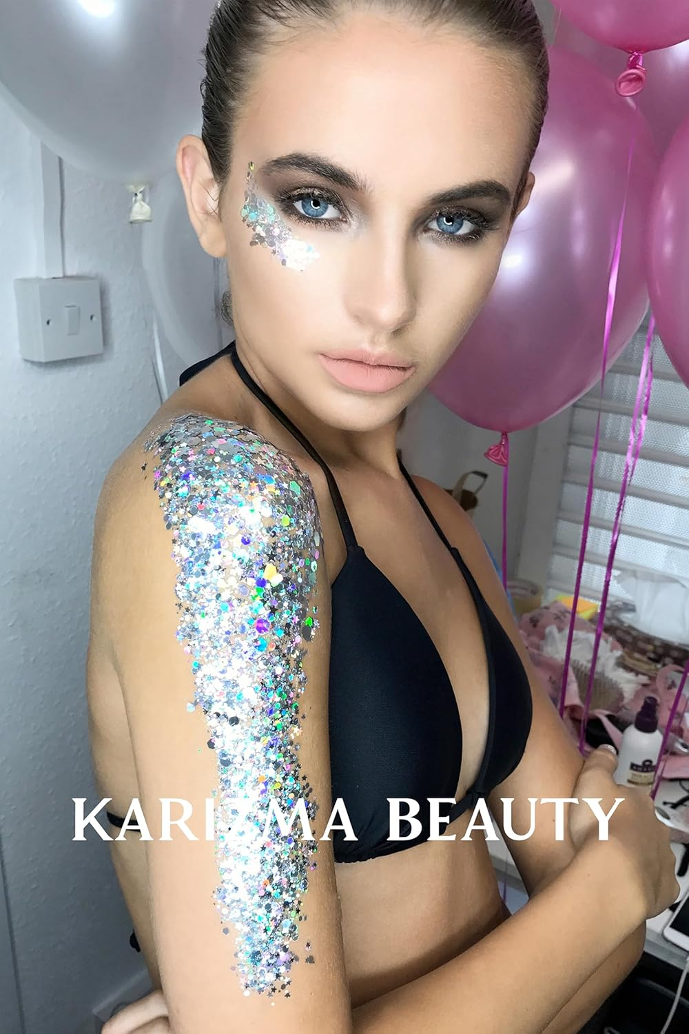 KARIZMA Silver Holographic Chunky Glitter Festival Glitter Face image number 3