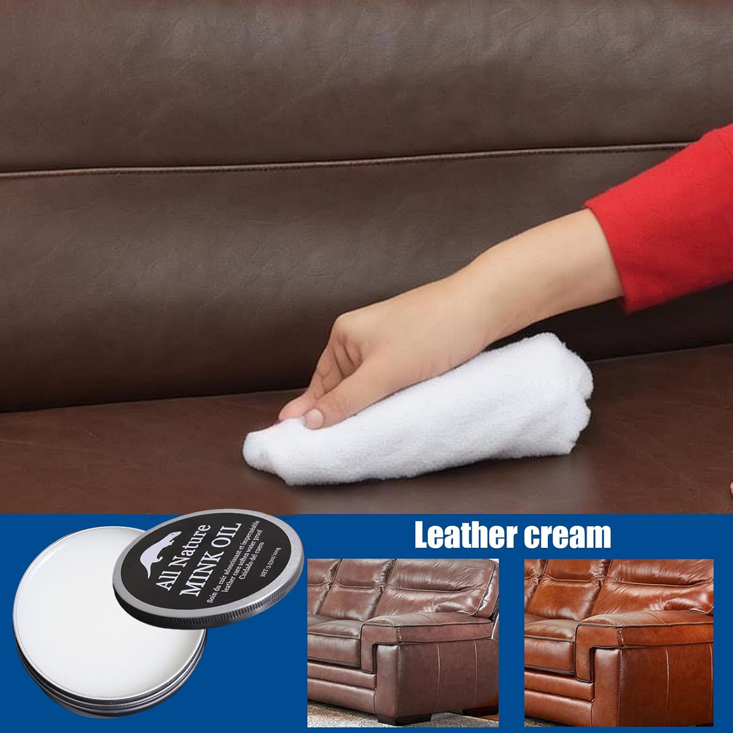 Leather Cleaner, 100G Leather Maintenance Cream, Mild Care Softener Balm for Couch Bag Car Interior Seat Saddle Shoe Clothes Belt Furniture image number 4