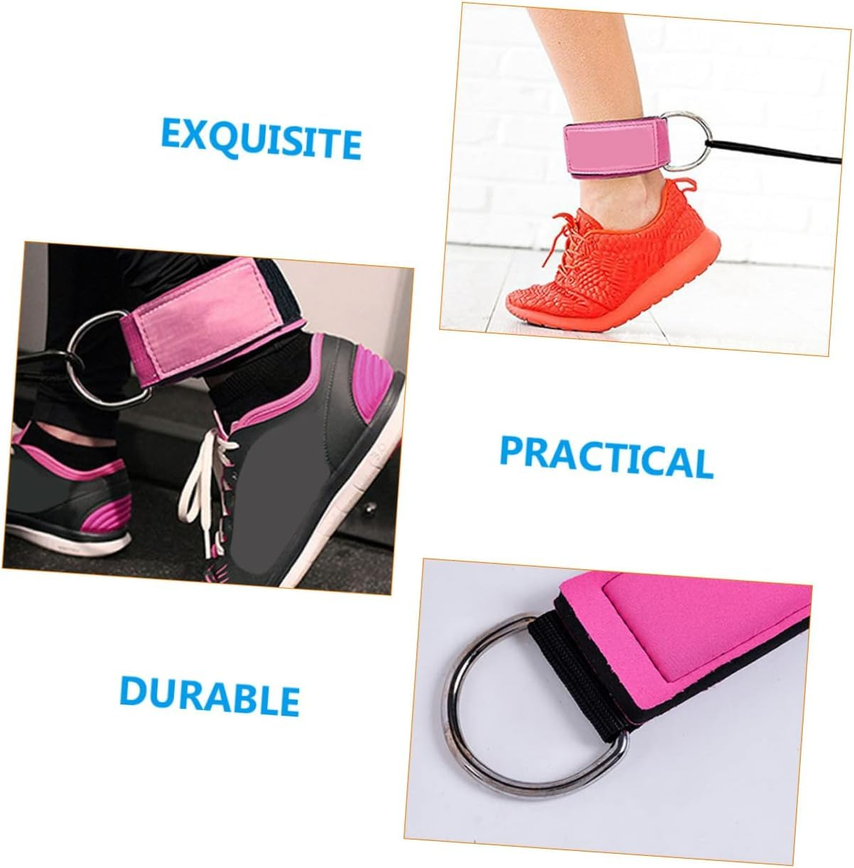 Ankle Strap for Cable Machines and Resistance Bands,1Pair Adjustable Ankle Strap with Double D-Rings and Neoprene Support,Comfortable Adjustable Padded Ankle Wrist Cuffs Neoprene Padded Straps, (Pink) image number 2
