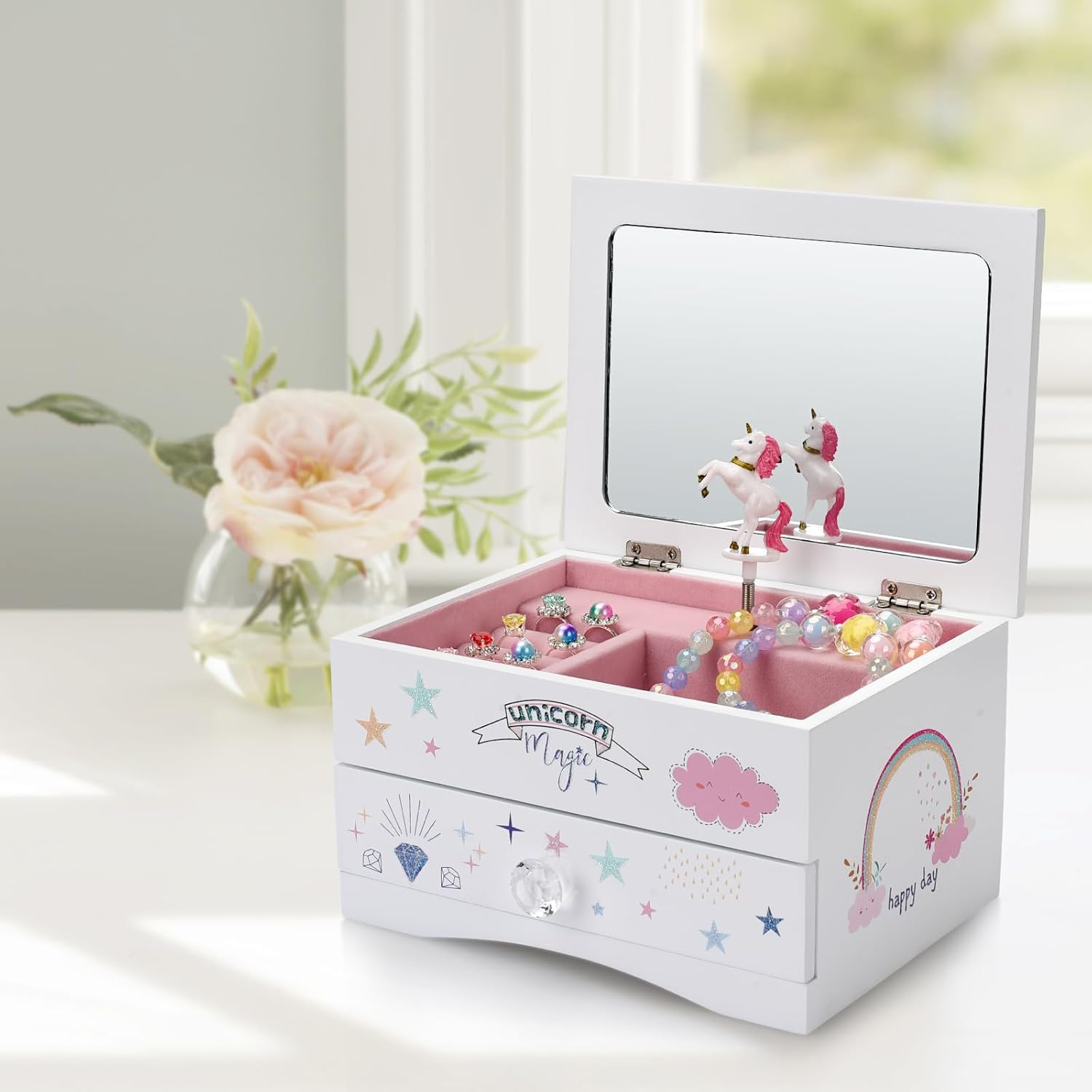 Aliz Unicorn Music Jewelry Box for Girls and Teens - Wooden Jewelry Storage Box with Glittery Unicorn Design - Charming Room Decor and Childhood Memories Keepsake Box (Magic Unicorn) image number 3