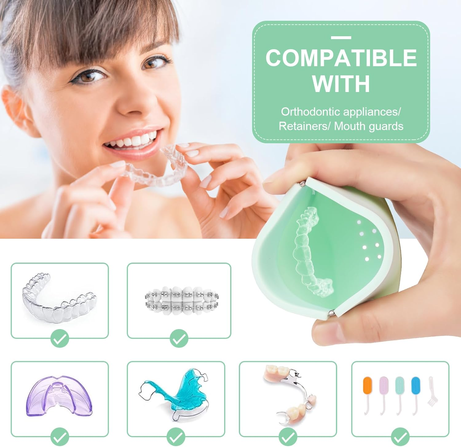 Ditind Silicone Retainer Case, 2 in 1 Aligner Remover Tool & Chewies, Portable Slim Night Guard Case with Lanyard, Orthodontic Mouth Guard Case Set for for Girl, Boy, Women, Men image number 3