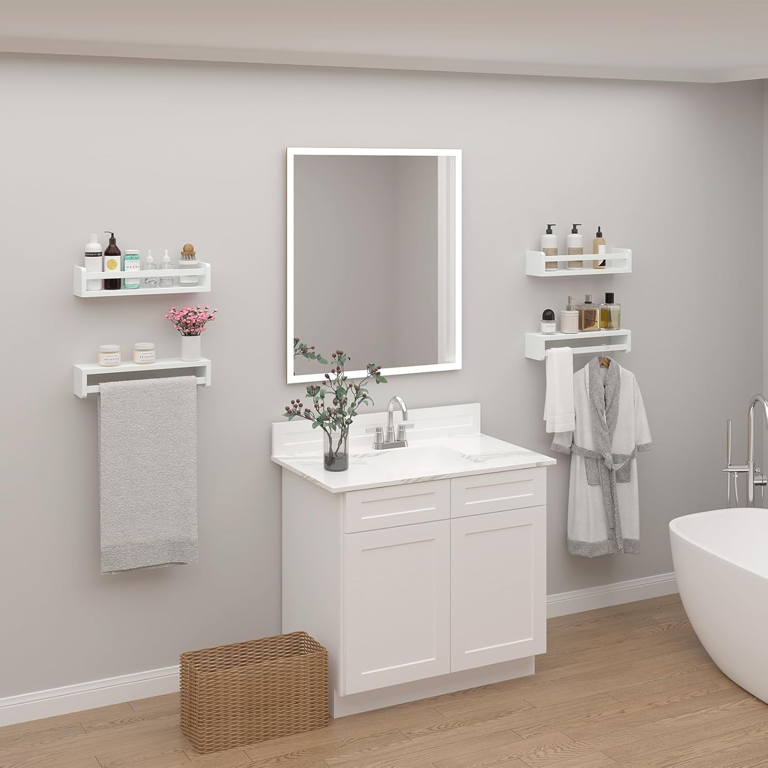 Wall Bookshelf for Bedroom Set of 4, White Floating Book Shelves for Wall, Wood Book Shelf Wall Mounted, Wall Mount Bookshelves and Toy Storage image number 5