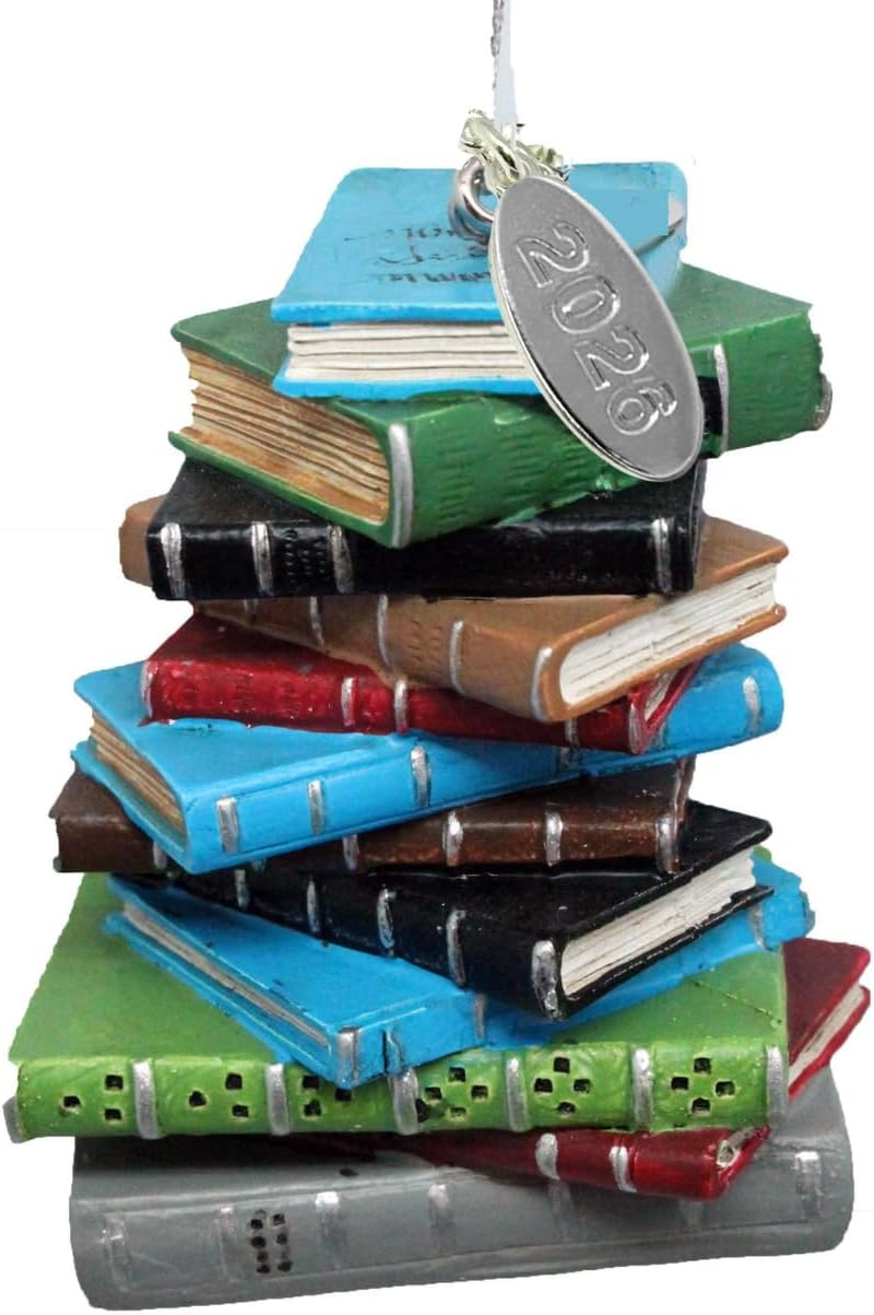 2025 Bookworm Ornament, Library Ornament, Librarian Christmas Ornament, Great Book Club Ornament or Teacher Gift - Stack of Books image number 2
