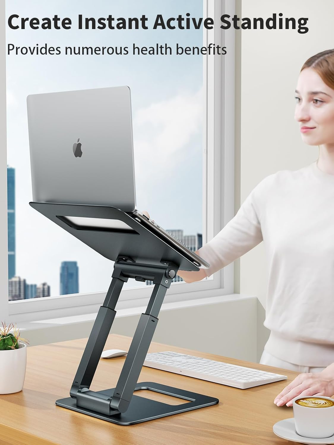 Tounee Laptop Stand for Desk Adjustable Height, Telescopic 360 Rotating Pull Out Design Ergonomic Laptop Riser Fits All Laptops image number 2