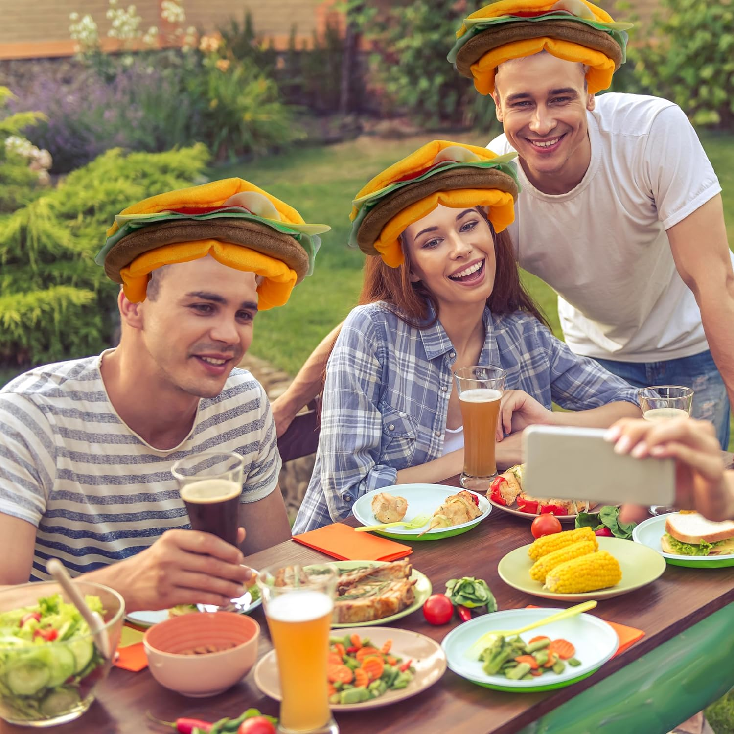 Burger Hat - Funny Plush Burger Headwear with Sesame Buns, Cheese, Lettuce & Patty for Adults - Great for Food Themed Parties & Events image number 4