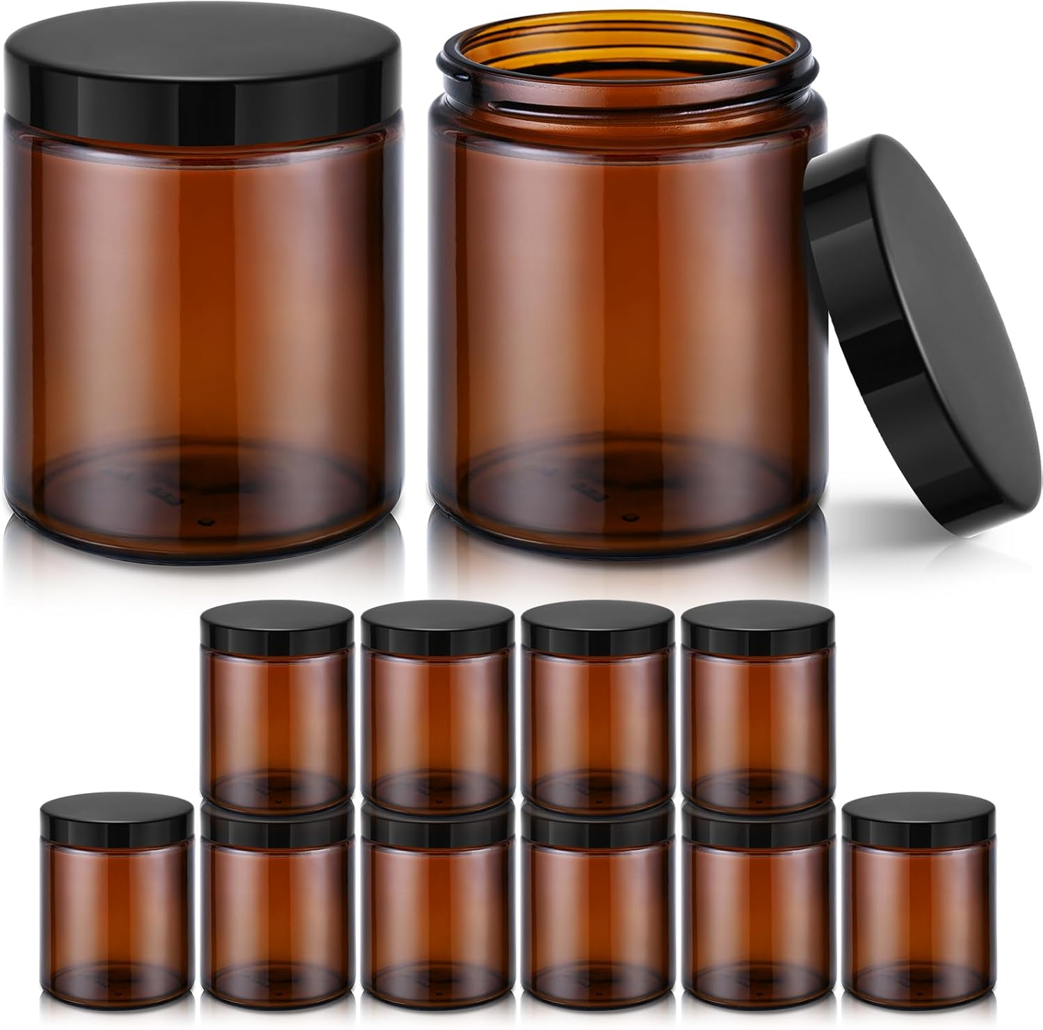 8 Oz Amber Glass Jars with Lids, 12 Pack Amber Small Glass Jars with Black Lids, Lotion Container Empty Cosmetic Travel Containers for Sample, Cream, Lotion, Honey, Powder image number 4