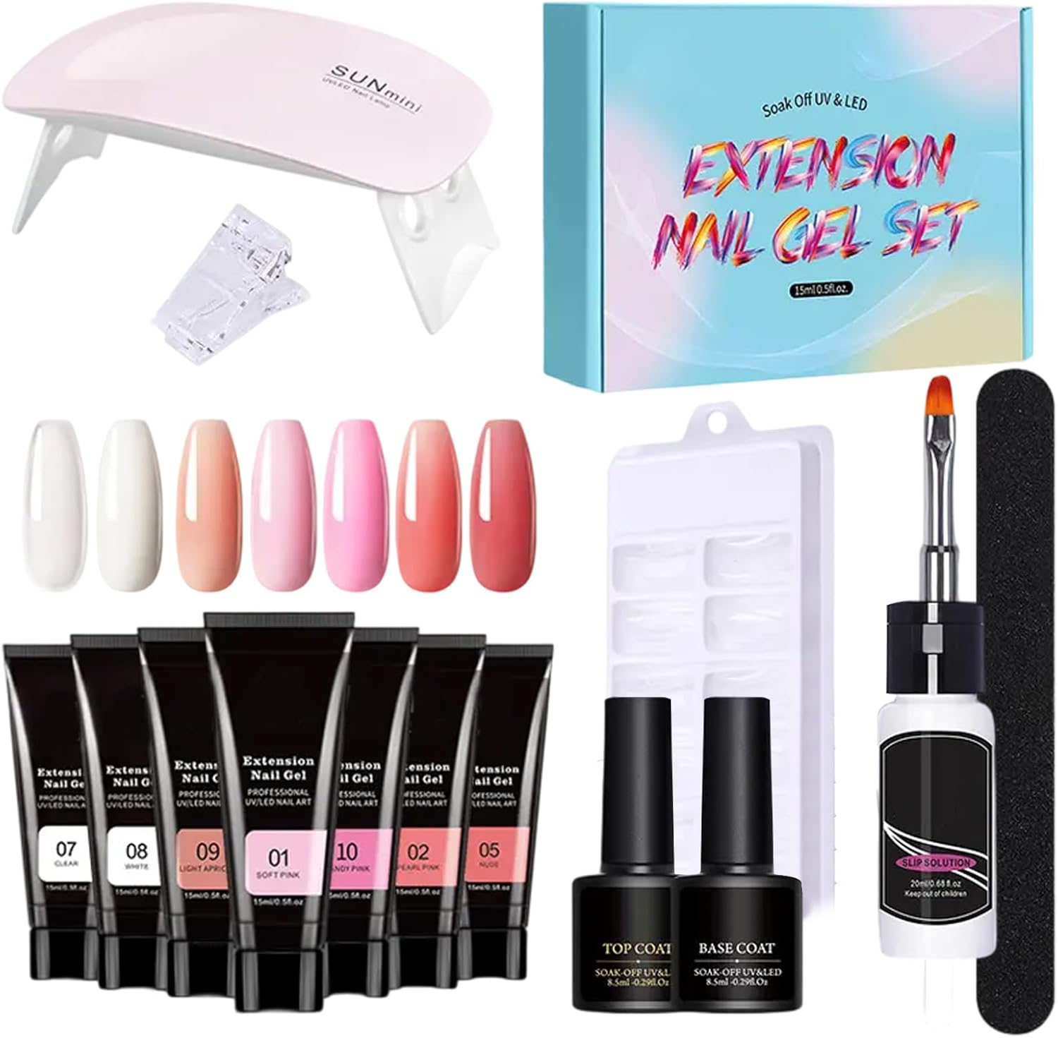 Poly Nail Kit,Gel Set with UV Light Poly Nail Kit | Nude 7 Colors Toenail Art Builder Thickening Solutionfor Women & Beginners image number 4