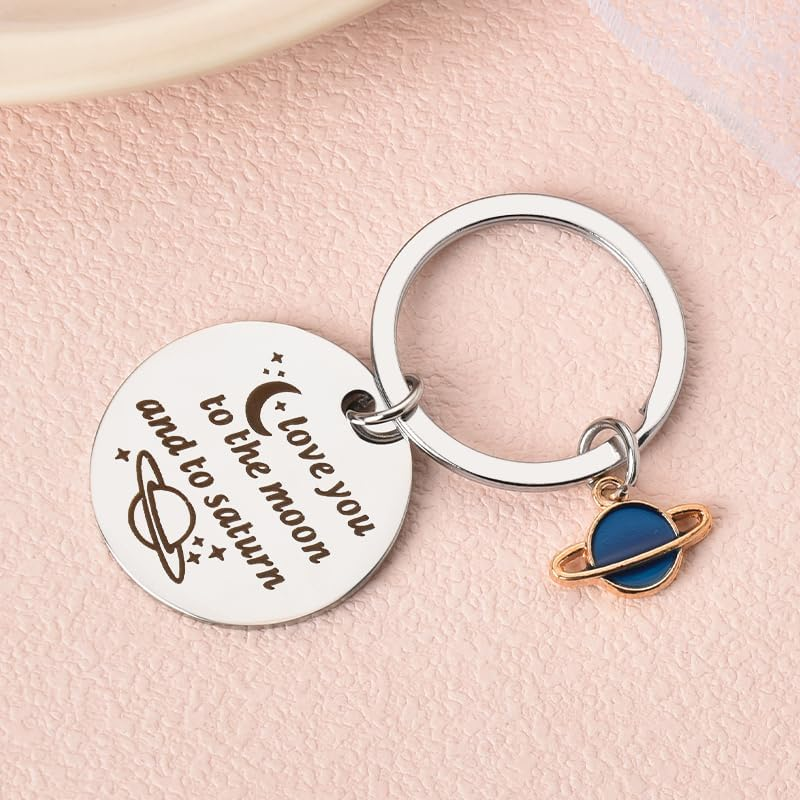 I Love You to the Moon and to Saturn Keychains Anniversary Valentines Gifts for Couple Wife Husband I Love You Gifts for Boyfriend Girlfriend Christmas Birthday Gift Mom Dad Key Chains image number 5
