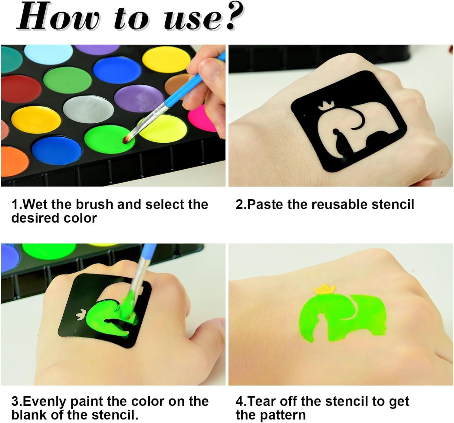 Face Painting Kit for Kids, 24 Colours Washable Face Painting Kit with Stencils, Professional Body Face Paint 24 Stencils, Sponge, for Party, Christmas, Body Paint, Makeup Kit image number 2