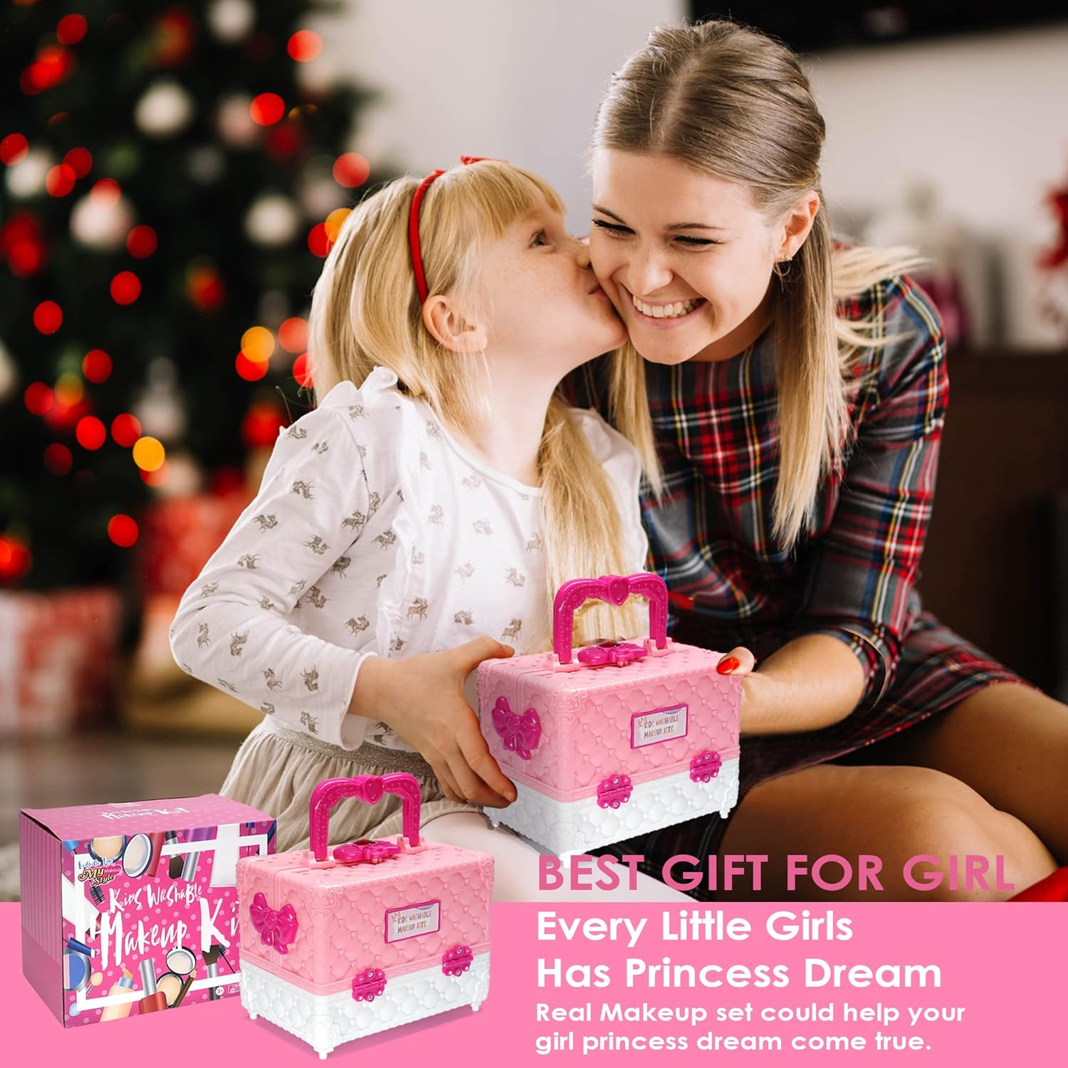 Kids Makeup Kit for Girls - 57 PCS Safe and Washable, Real Cosmetics with Case, Toys for Ages 4-12, Princess-Themed (Pink) image number 6