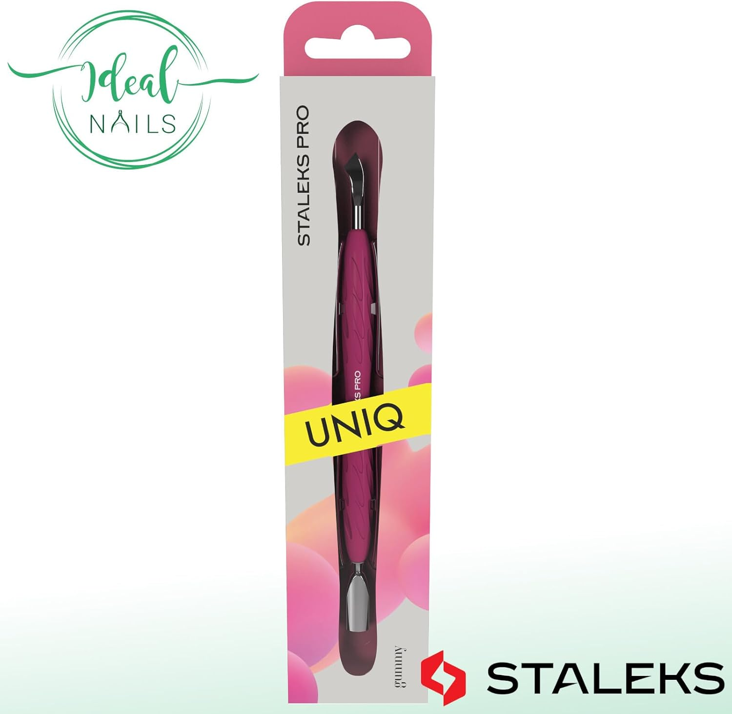 STALEKS UNIQ PQ-10/4.2 Double Manicure Instrument with Silicone Handle (Narrow round Pusher + Curved Scraper) image number 2