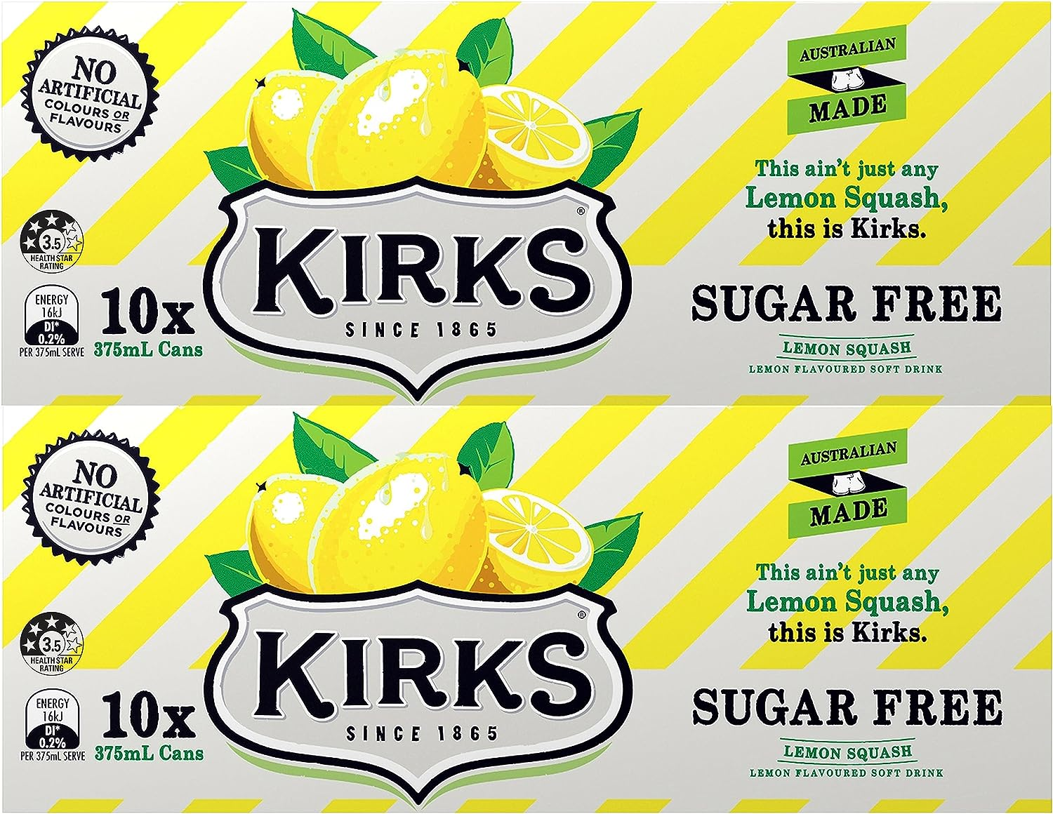 Kirks Lemon Squash Sugar Free Soft Drink Multipack Cans 20 X 375 Ml (Pack of 2) image number 4