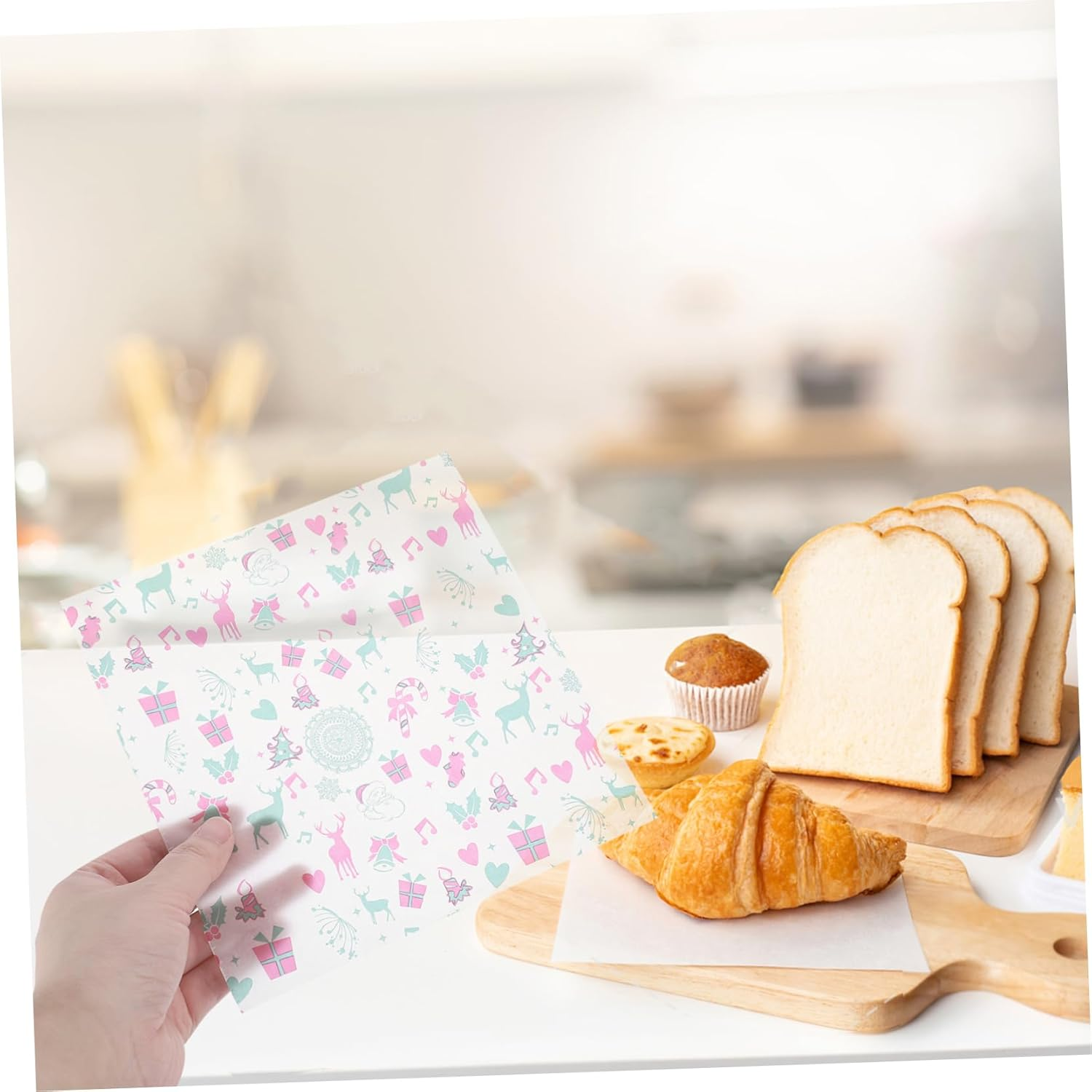 100 Sheets Christmas Paper Greaseproof Tissue Multi-Function Food Paper Burger Wrappers Grease Proof Liners Wax Paper Cookie Compact Bread Paper Greaseproof Paper Grease Paper
