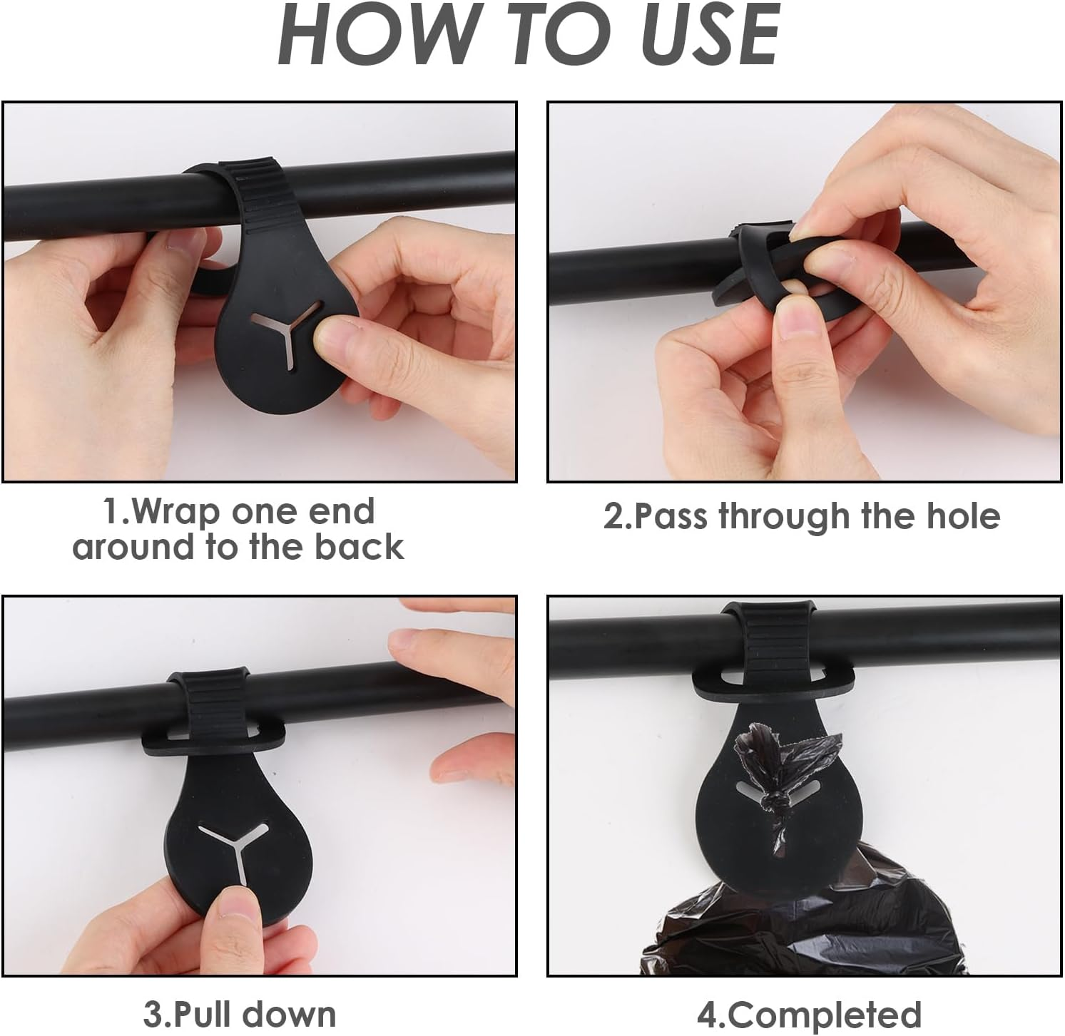 4 Pcs Dog Poop Bag Holder & Waste Bag Carrier - Hands-Free Leash Attachment, Universal Clip-On Dispenser for Dog Walking Accessories (Black)