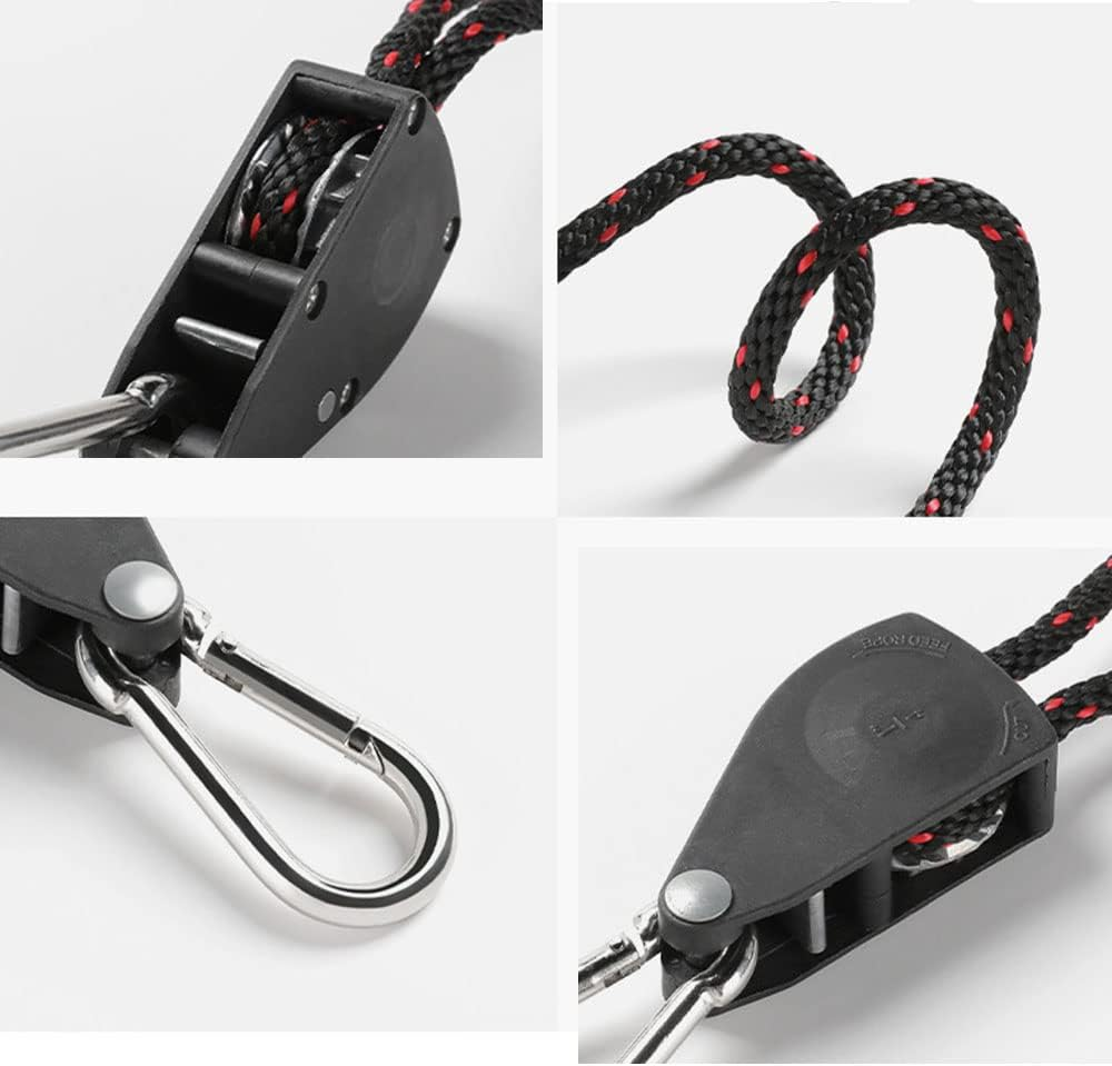 Heavy Duty Adjustable Grow Light Ratchet Rope Hanger for Grow Light Fixtures, Black（4Pcs） image number 4