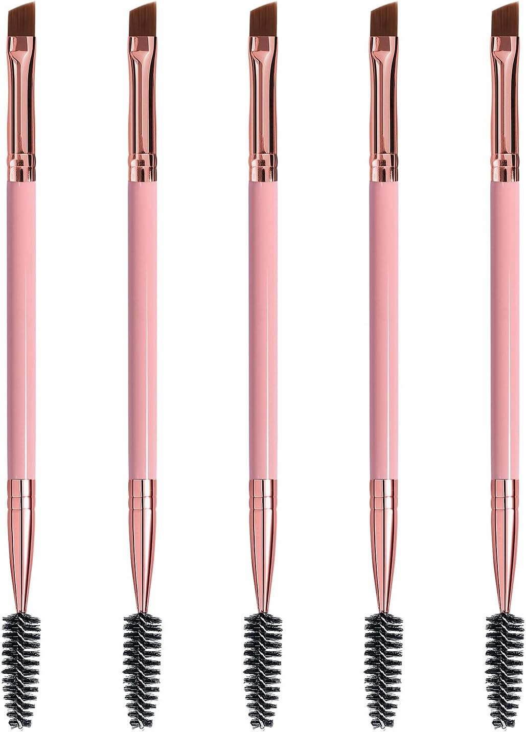 Duo Eyebrow Brush, Spoolie Brush and Angled Brow Brush Eyelash Brush for Eye Makeup. (5Pcs, Pink) image number 3
