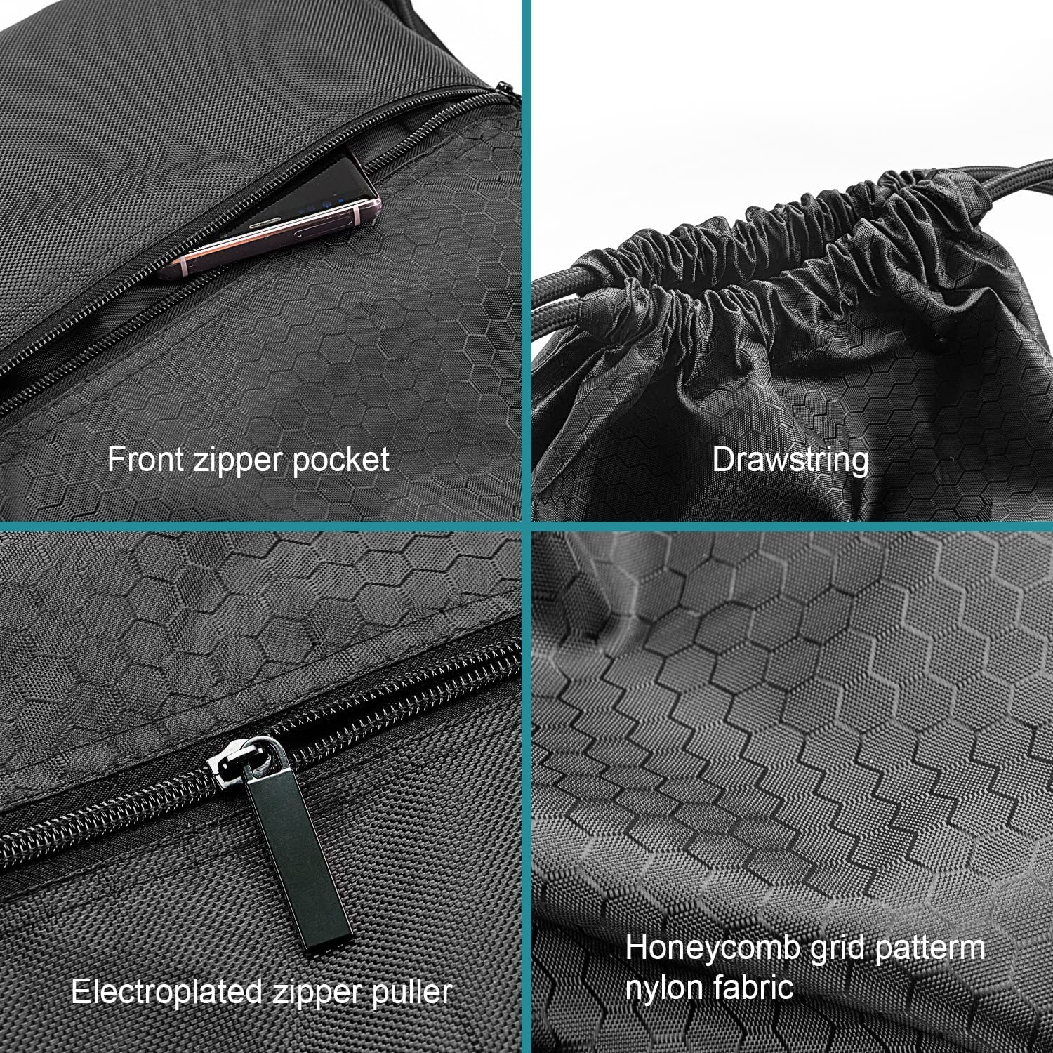 Drawstring Backpack Water Resistant Sports Gym Bag for Women Men Children Large Size with Zipper image number 4