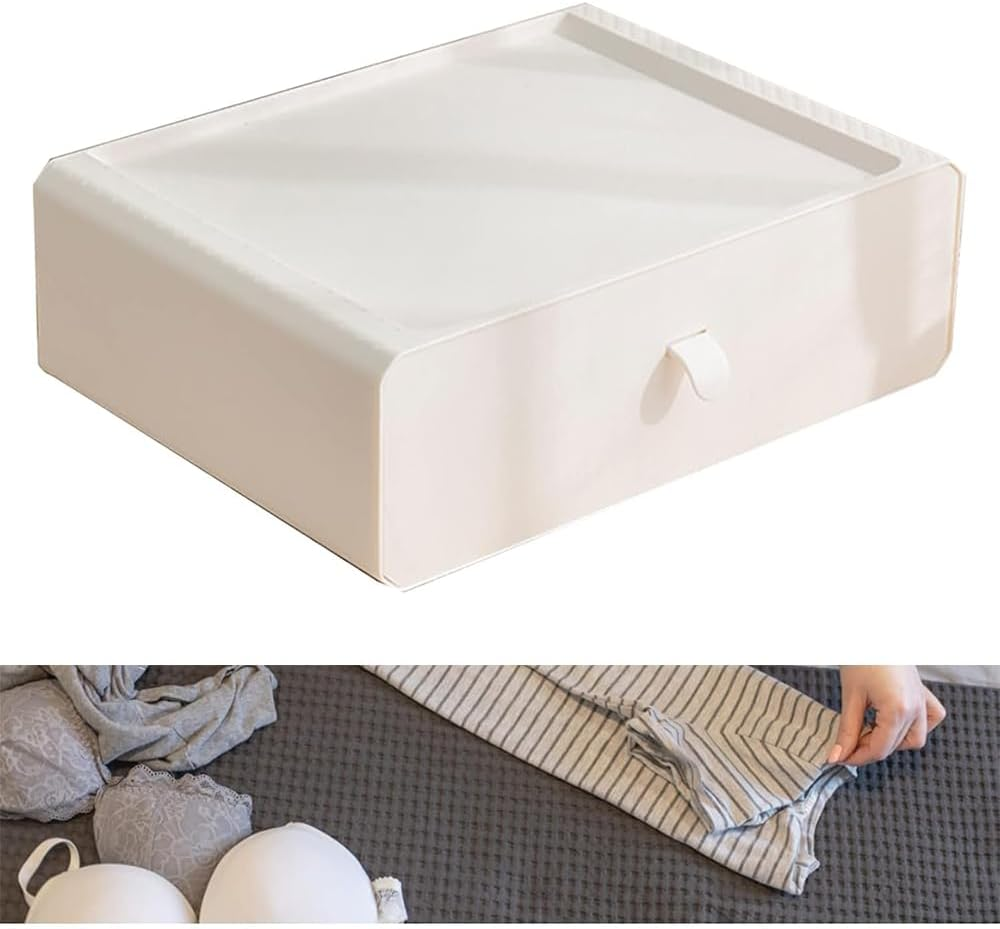 Ranqisys 15-Grid Plastic Drawer Organizer, Stackable Storage Box for Socks, Bras, Underwear, Ties, Belts & Accessories, Closet Divider Box (White)