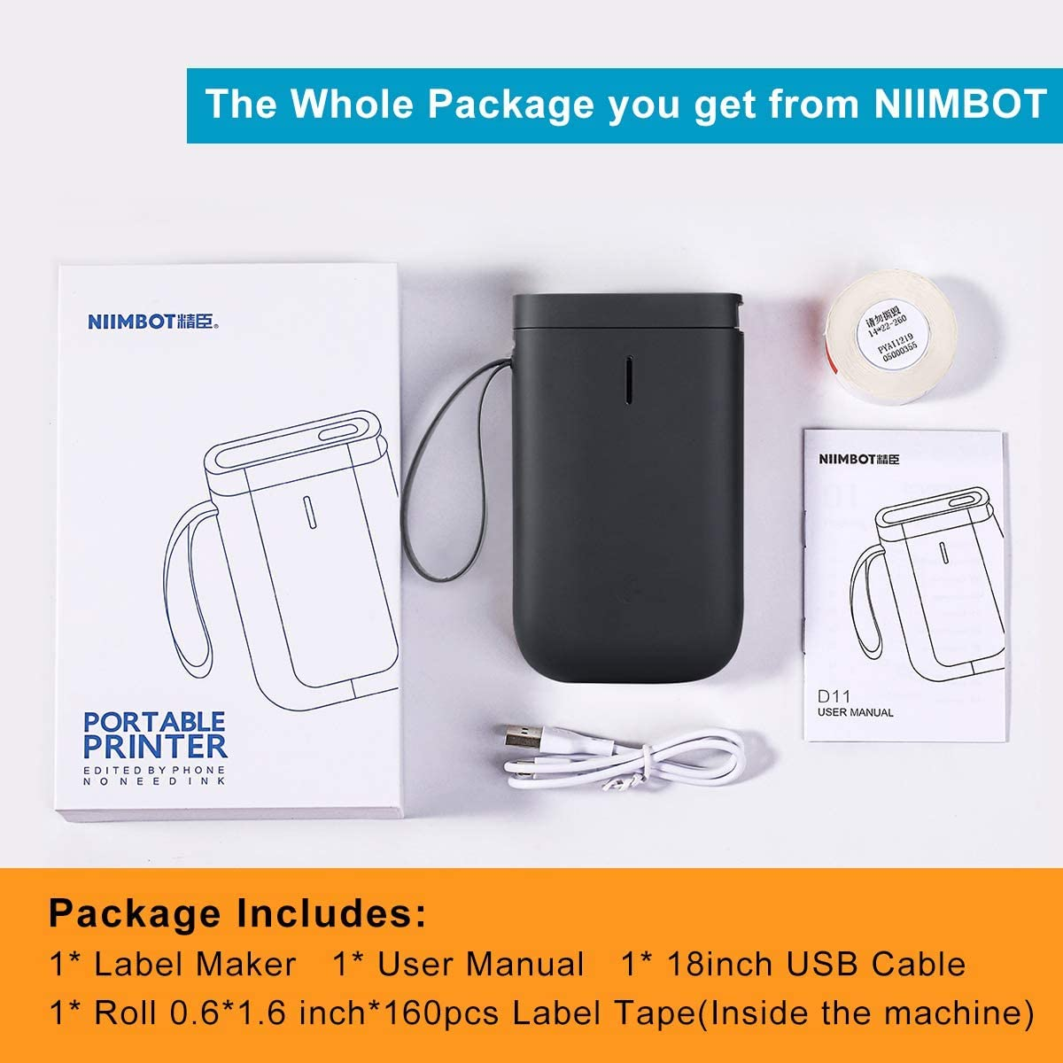 Niimbot Label Maker D11 Portable Bluetooth Lable Printer with Multiple Templates Compatible with Ios +, Easy for Home Office Organization USB Rechargeable Label Printer Paper Include (Black) image number 4