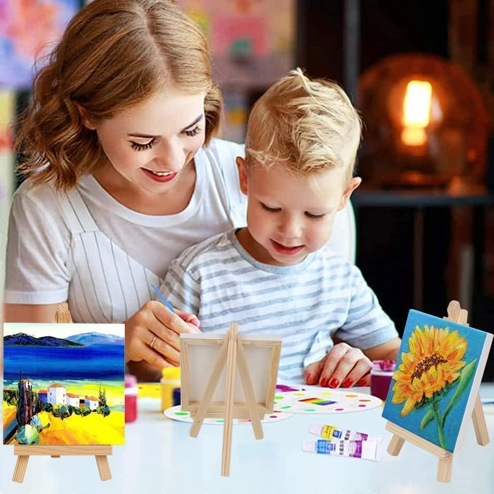 6Pcs Mini Canvas and Easel Set,4X4 Inch Mini Canvases for Painting, 6 Small Canvas with 6 Easels Art Painting Supplies for Acrylic Pouring Oil Watercolor image number 2