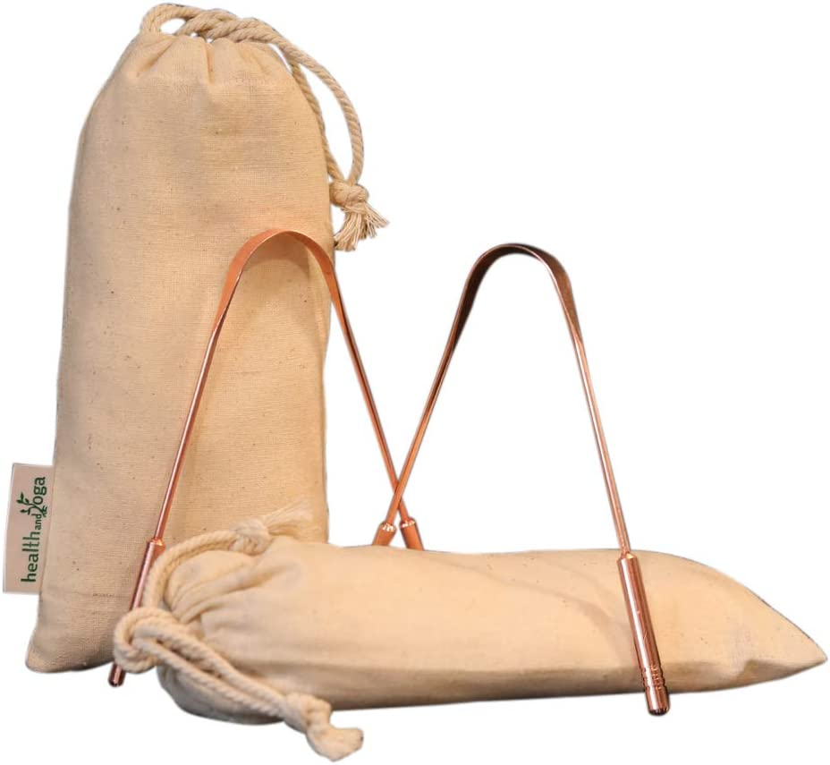 Healthandyoga(Tm) Qswipe Surgical Grade Tongue Cleaner Scraper - Bacteria Inhibiting, Non-Synthetic Grip - Sterilizable (Copper - 2-Pack) image number 2