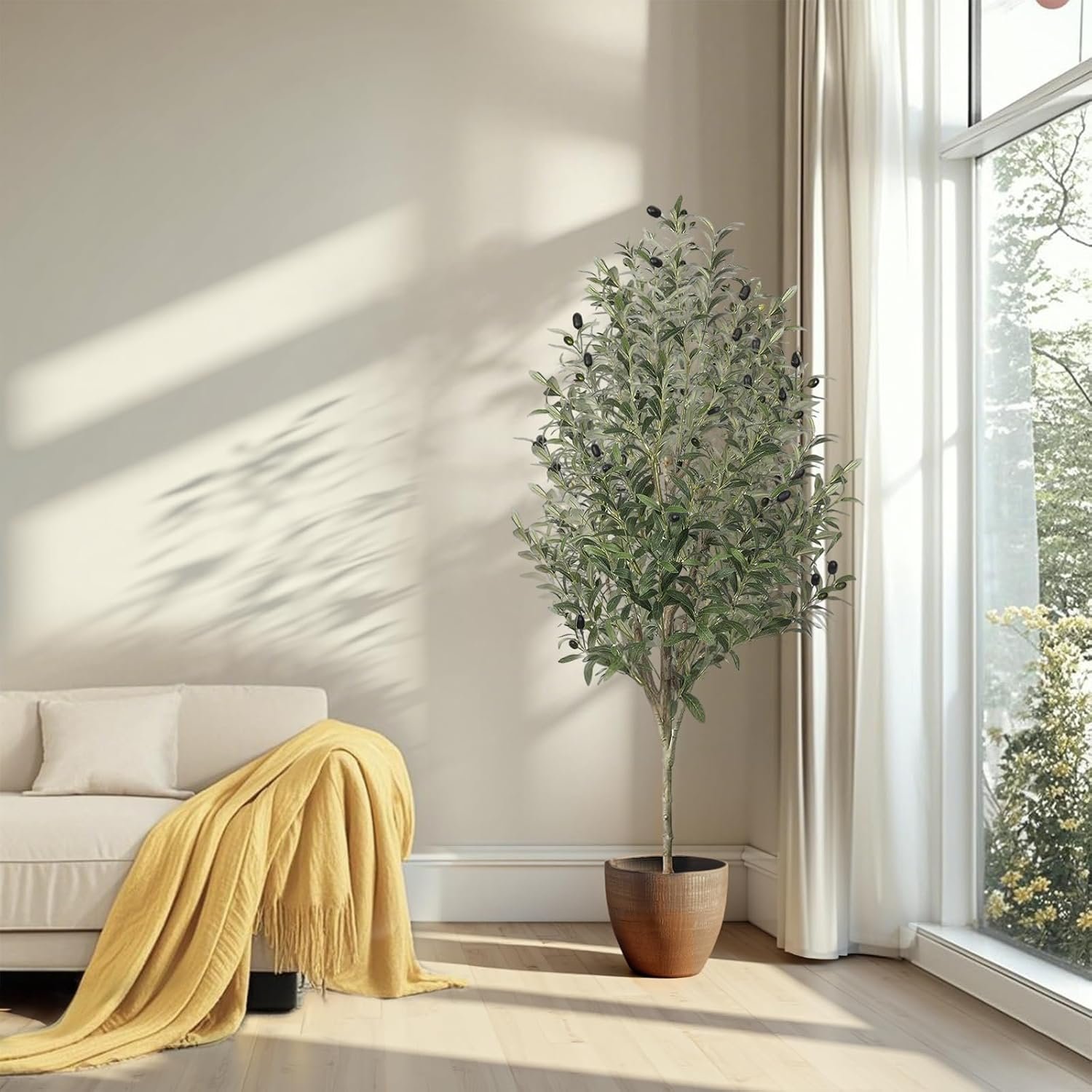 Shanghigh Artificial Olive Tree &ndash; 1.5M/5Ft Tall Faux, Decoration Olive Silk Plant with Fake Moss, Large Lifelike Faux Plant in Pot, Potted Olive Tree for Modern Home Office Indoor Outdoor Decor, Gift image number 3