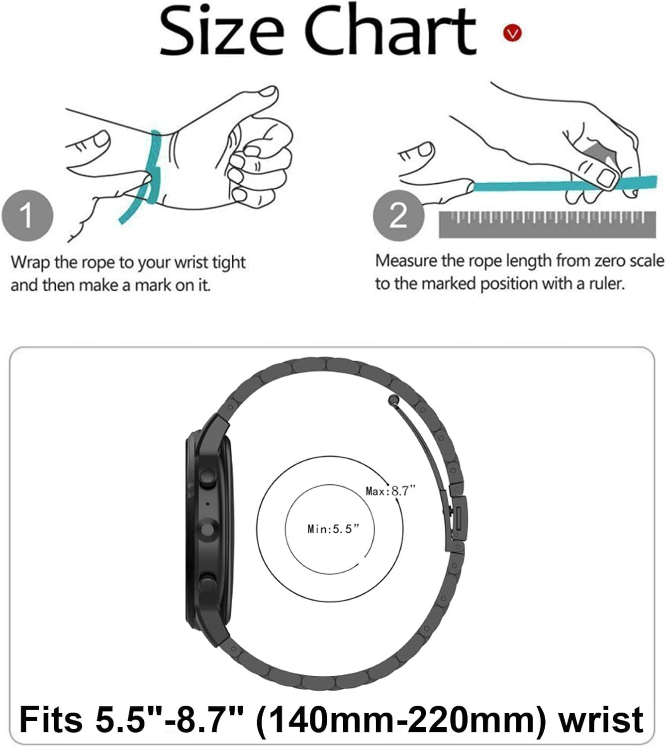 MH MOIHSING Bands Fit for Samsung Gear S3 Frontier Band/Galaxy Watch 46Mm Bands/Galaxy Watch 3 Band 45Mm, 22Mm Solid Stainless Steel Metal Business Bracelet Straps for Samsung Smartwatch, Black image number 5