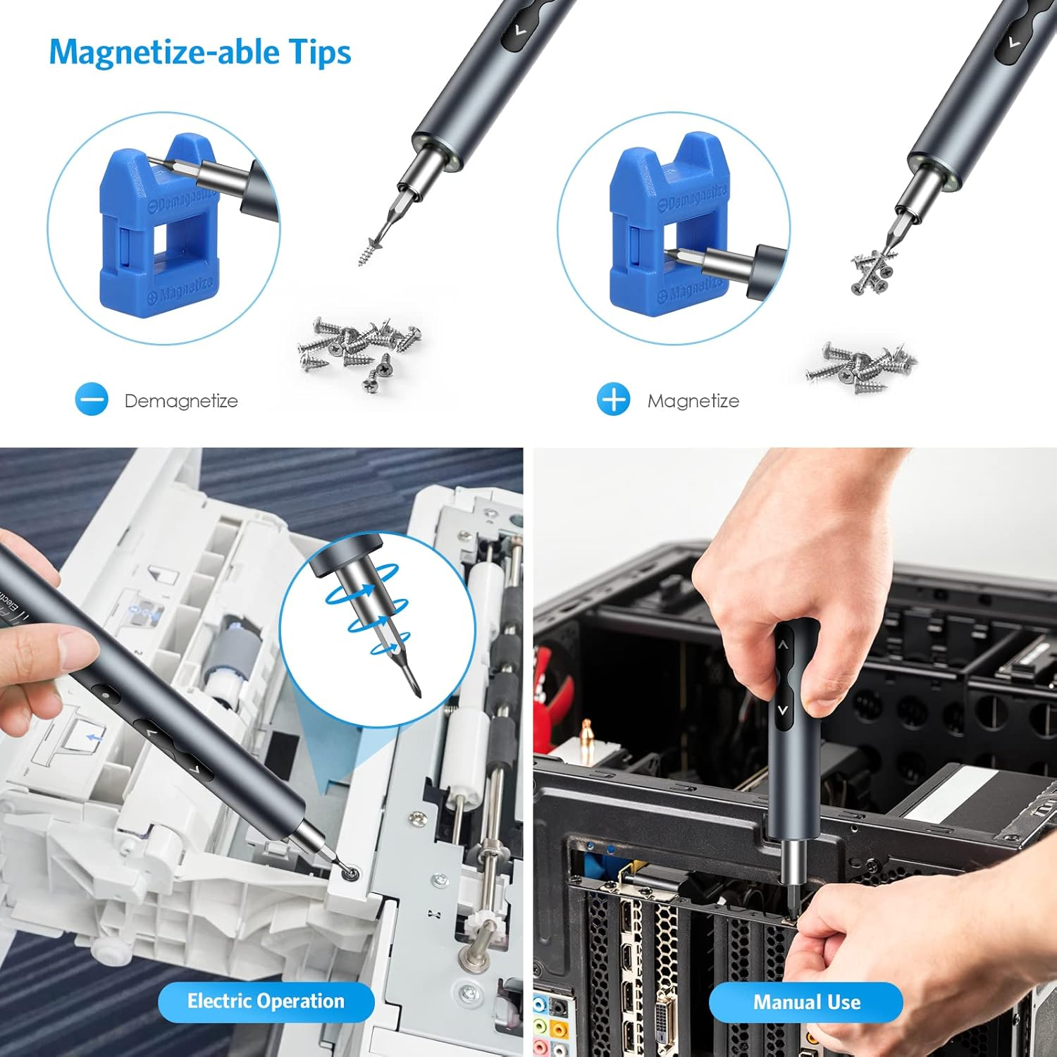 Upgraded 28 in 1 Mini Electric Screwdriver, Precision Power Screwdriver Set, Portable Magnetic Repair Tool Kit with 3 LED Lights USB Cable, 0.45-0.5Nm Electric Torque for Phones Watch Tablet image number 5