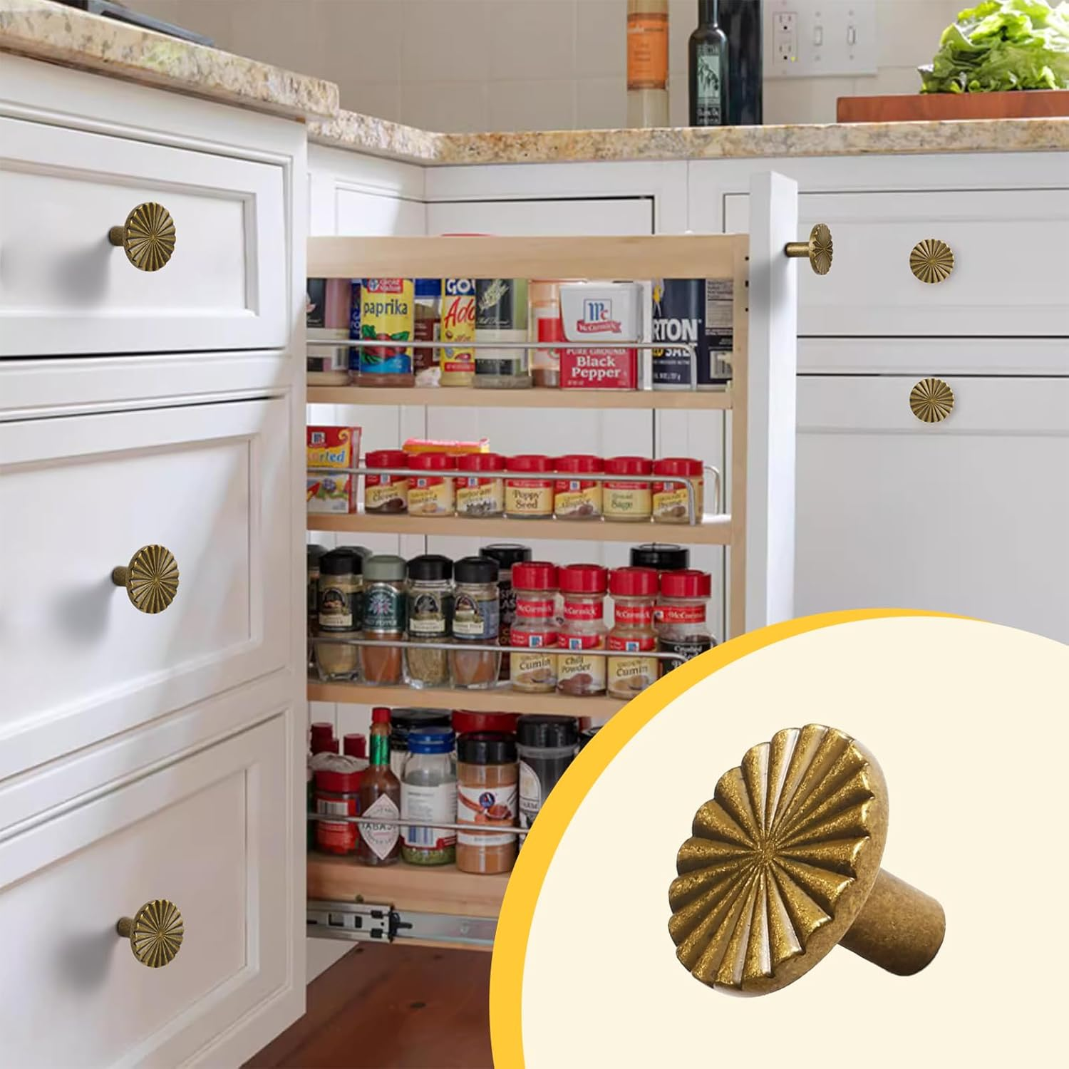 10 Pcs Antique Brass Cabinet Knobs Vintage Flat Drawer Pulls Kitchen Cupboard Bathroom Dresser Cabinet Hardware Handles Zinc Alloy image number 1