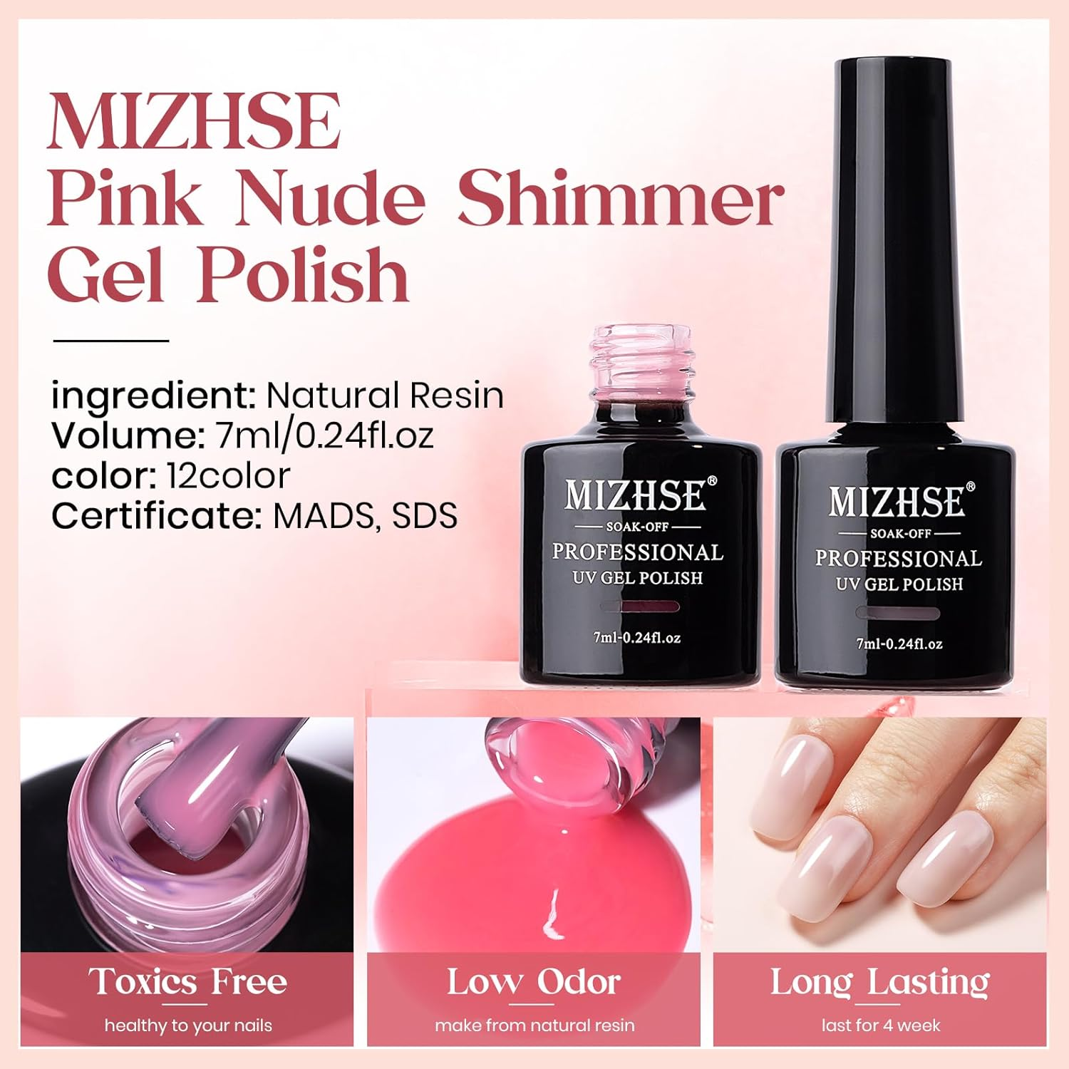 MIZHSE 12 Colors Jelly Gel Nail Polish Set, Clear Translucent Spring Summer Gel Polish 7Ml, Pink Green Purple Sheer Manicure Kit UV LED Soak off Varnish for Home Salon image number 2