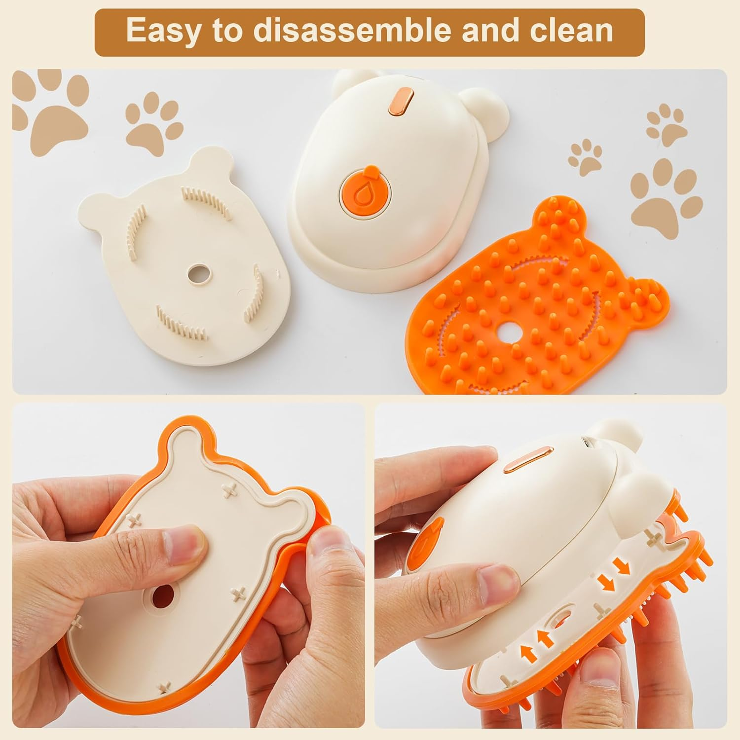 Cat Steam Brush Rechargeable Cat Brush Steamer for Shedding,Self-Cleaning Grooming Brush for Long &Short Haired Dogs and Cats,Remove and Clean Tangled &Loose Hair,Orange image number 3