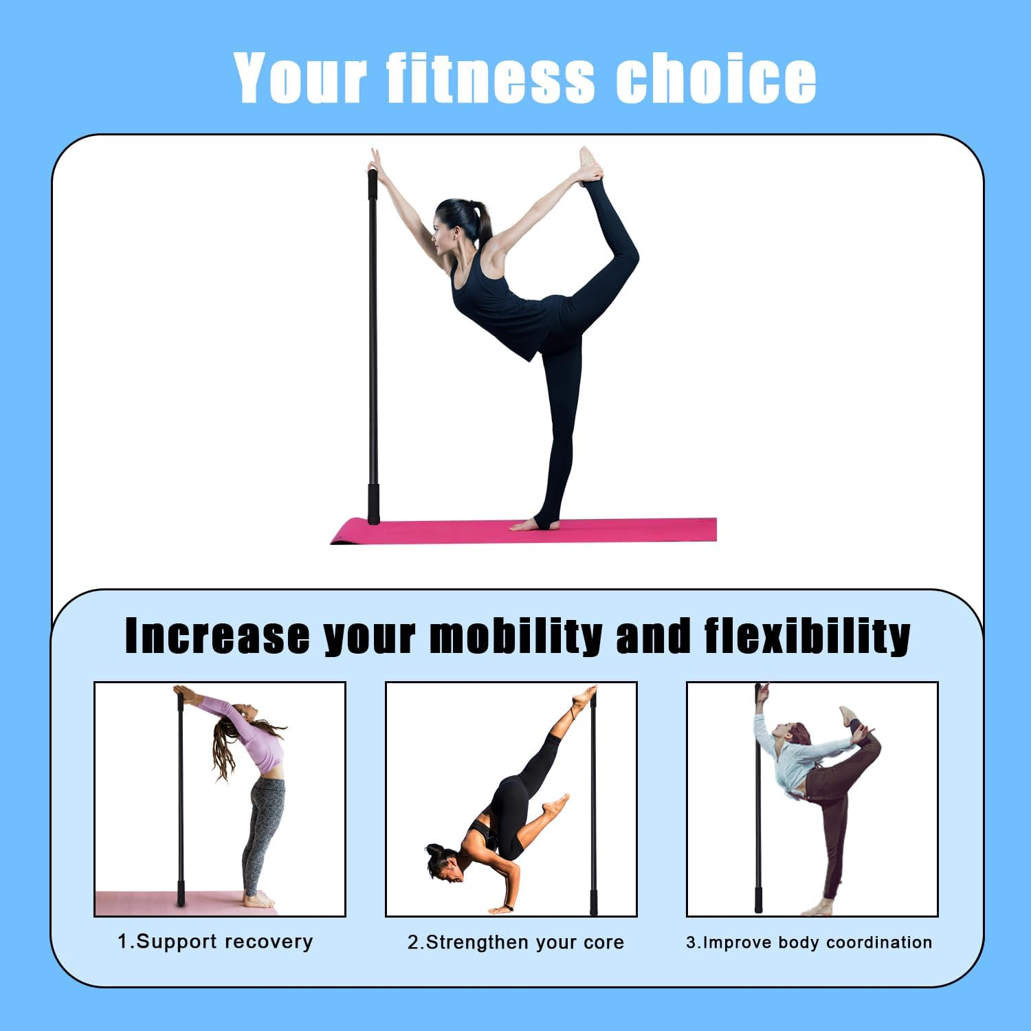 Gosknor Yoga Stick, 5Ft Adjustable Yoga Stretching Stick Stainless Steel Mobility Pole Equipment for Stretching Multifunctional Exercise Stick Accessories for Fitness, Balance, Stretching image number 3