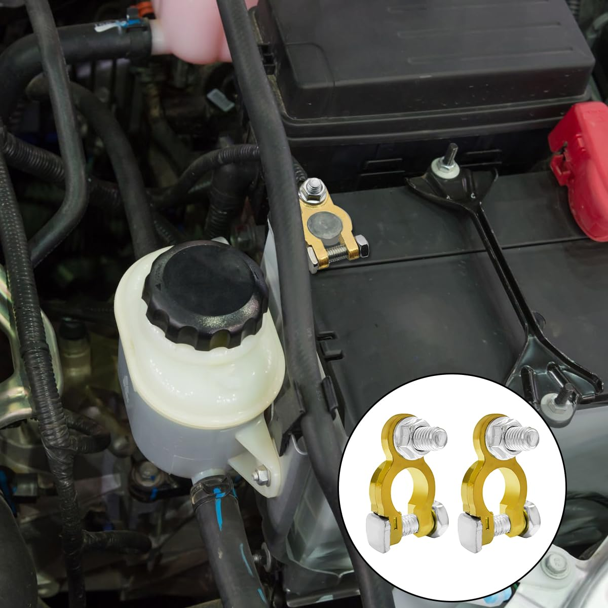 BEZANU Brass Battery Terminals Connectors Clamps, 2 PCS Positive and Negative Battery Clamps for Marine, Car, Boat, Rv, Vehicles (12/24V)