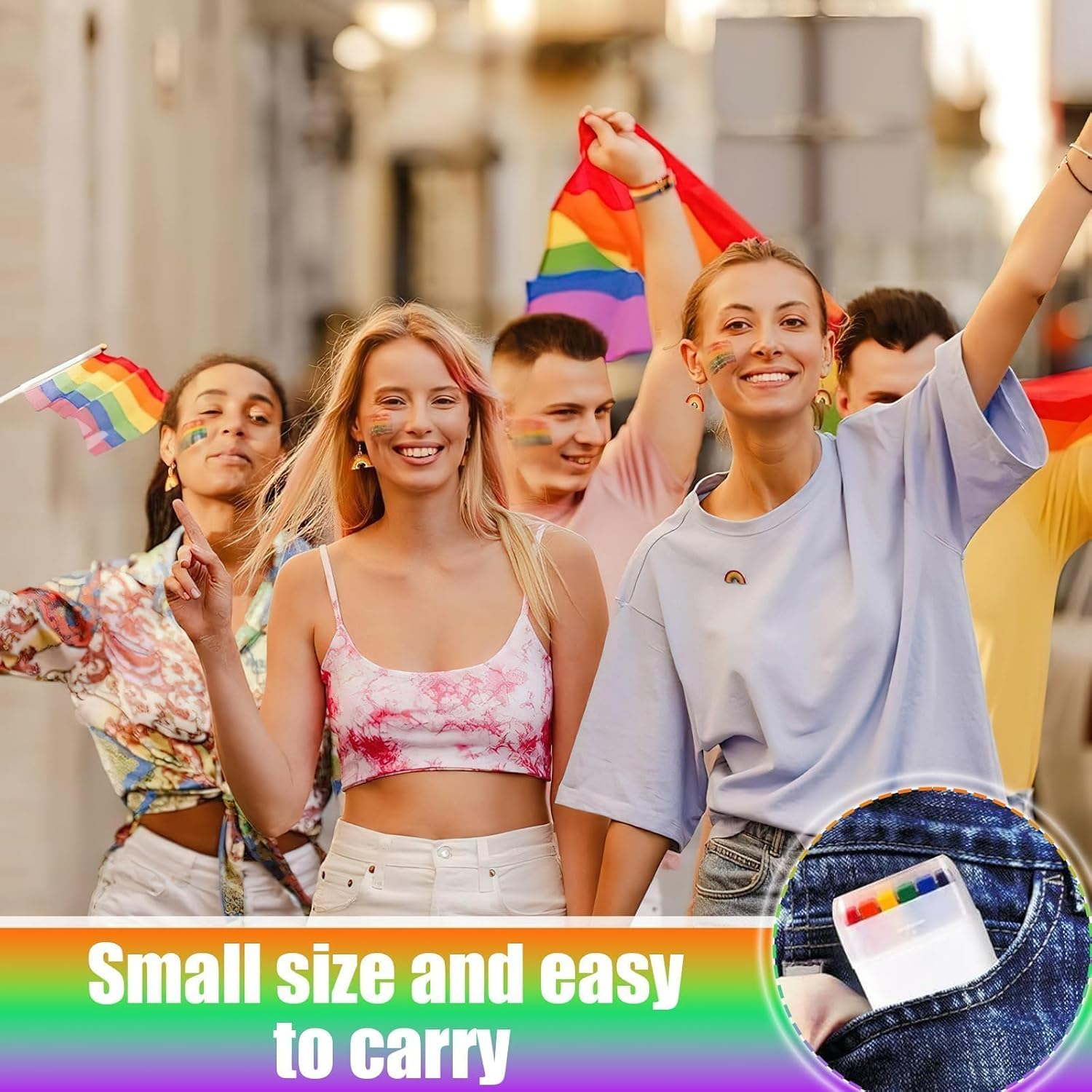 Rainbow Face Paint, 2 Pcs LGBT Paint, Pride Flag Paint for Gay Pride Parade, Pride Month Celebrations, Party,Cosplay, Halloween Makeup(2 Pcs) image number 6