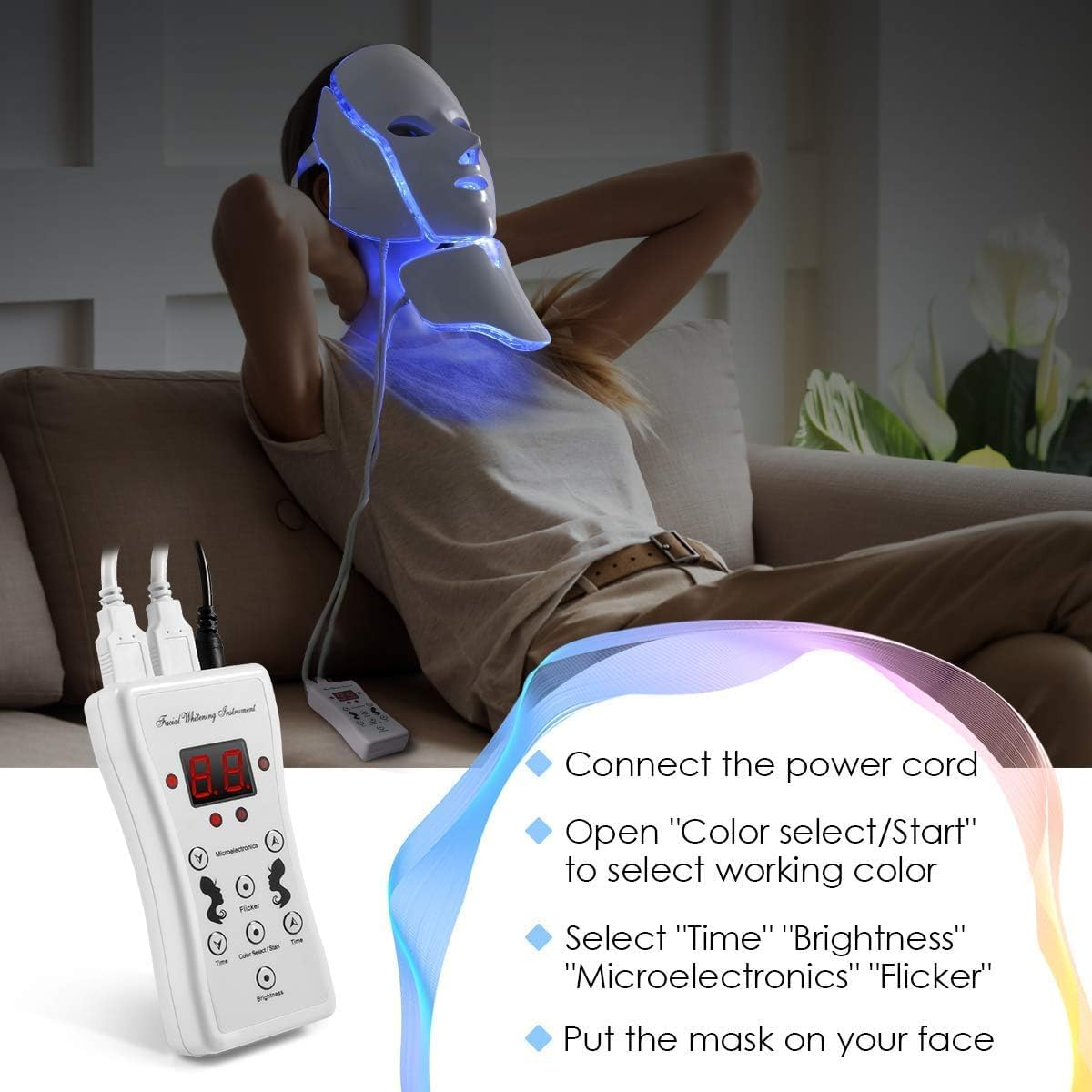 LED Light for Face, 7+1 Color Led Face Mask Light, Maintenance Skin Rejuvenation Facial Skin Care Mask, Home Skin Care Mask for Face and Neck image number 5