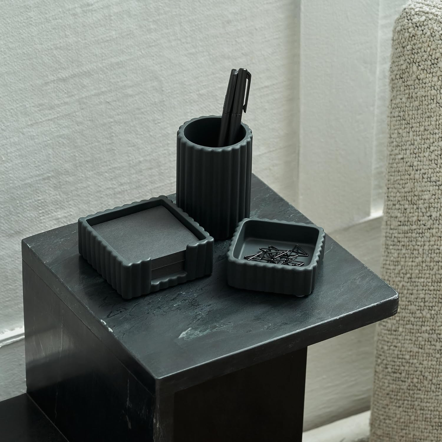 KIBAGA Modern Aesthetic Desk Accessories Set of 3 - Stylish Concrete Organizers for Pens & Office Supplies - a Cute and Functional Addition to Your Workspace Decor - Pink image number 3