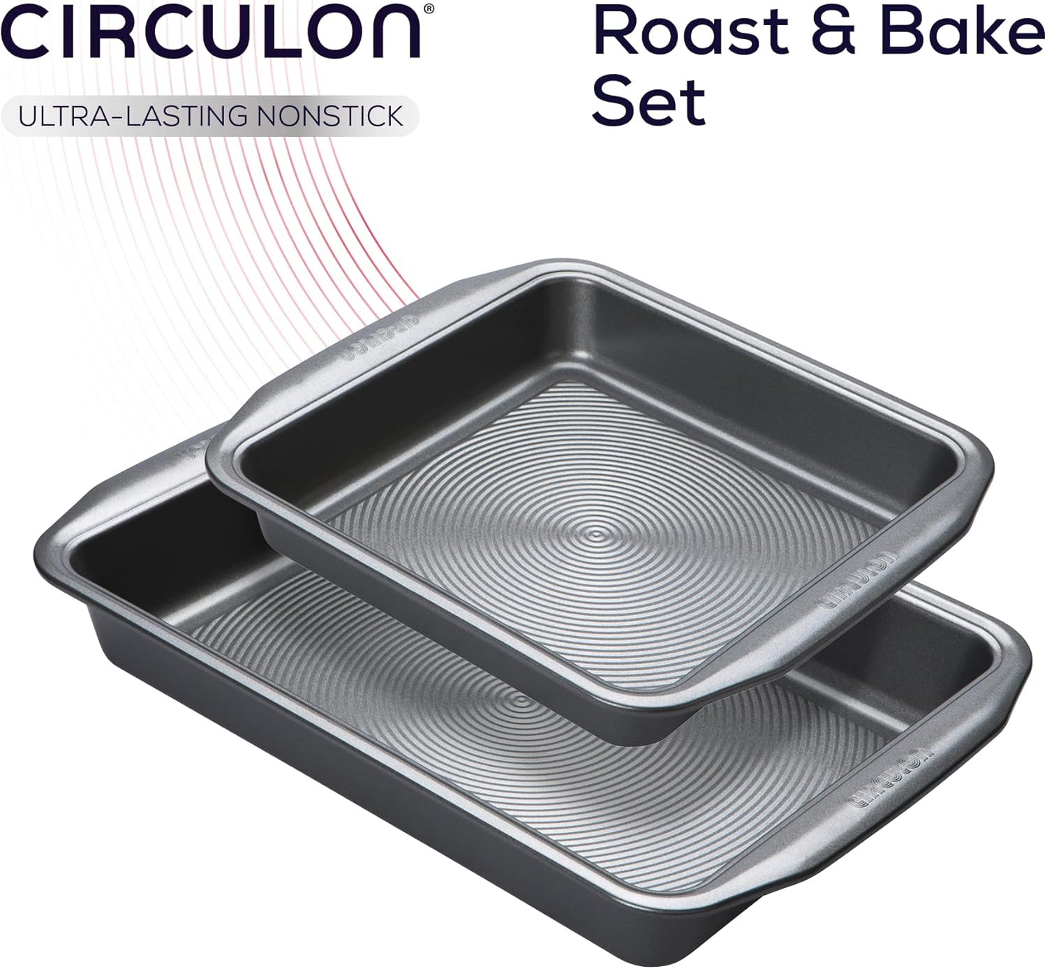 Circulon Momentum Deep Baking Trays Set of 2 - Non Stick Roasting Tins, Durable Dishwasher Safe Bakeware, 39 X 25.5Cm & 25.5Cm Square, Grey image number 5