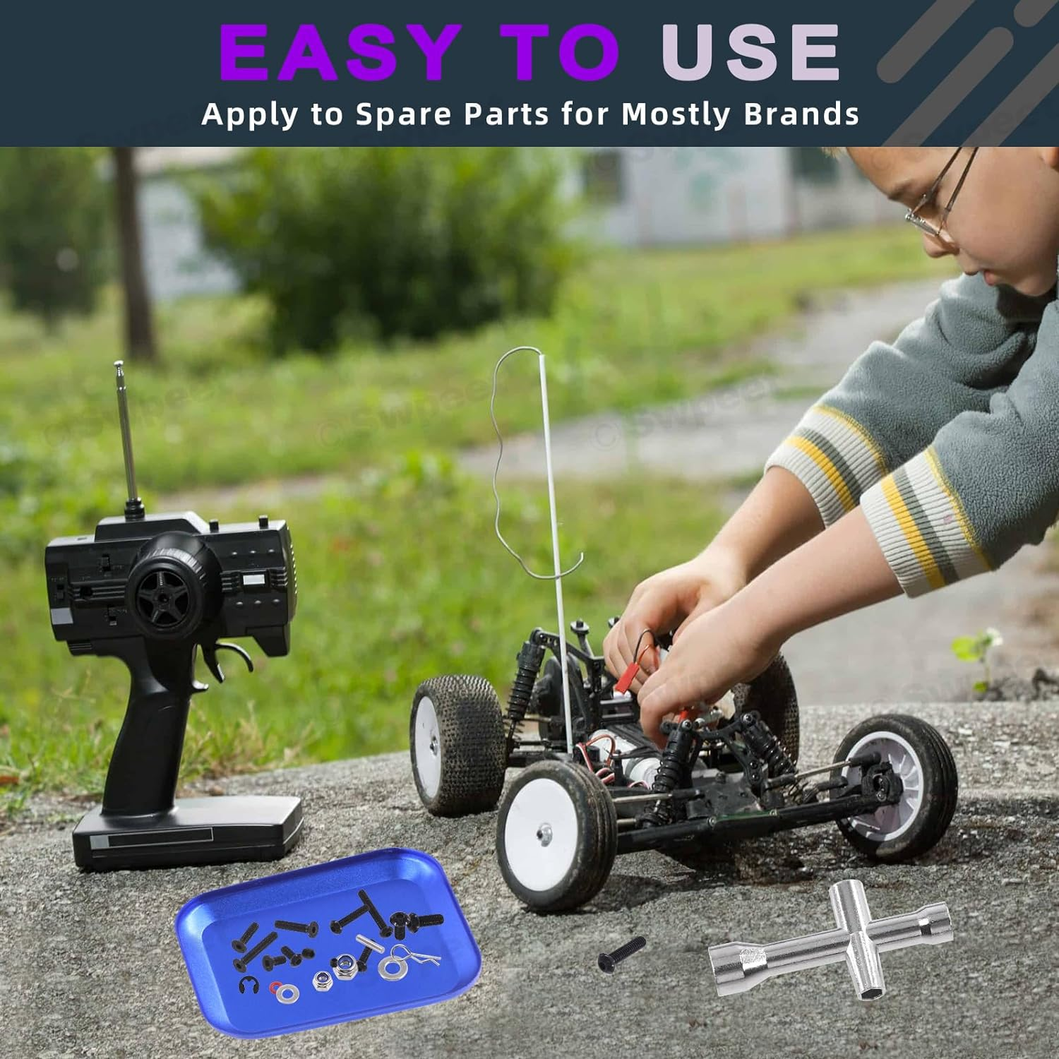 Swpeet 502Pcs Universal RC Screw Kit Screws Assortment Set, Hardware Fasteners Compatible with 1/8 1/10 1/12 1/16 Scale RC Cars, Includes M3&M4 Screws(Flat, round Head, Hex Drive), Flat Washers, Pins image number 1