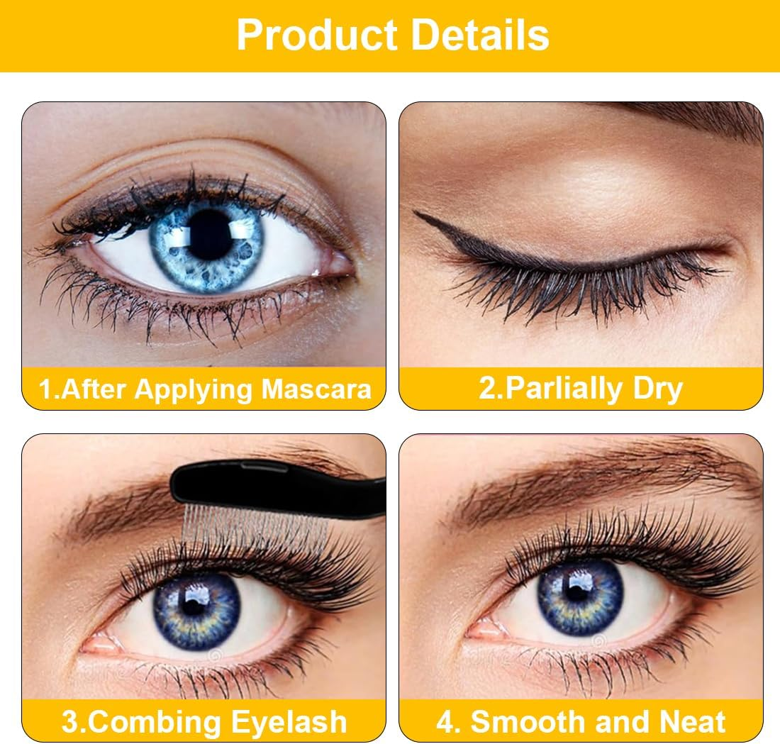 OUDQFCJ Folding Eyelash Comb, Pack of 2 Eyelash Combs, Stainless Steel Eyelash Separator, Foldable Eyelash Separator, Eyebrow Brush for Eyelash Styling, Travel, Family, Pink + Black image number 3