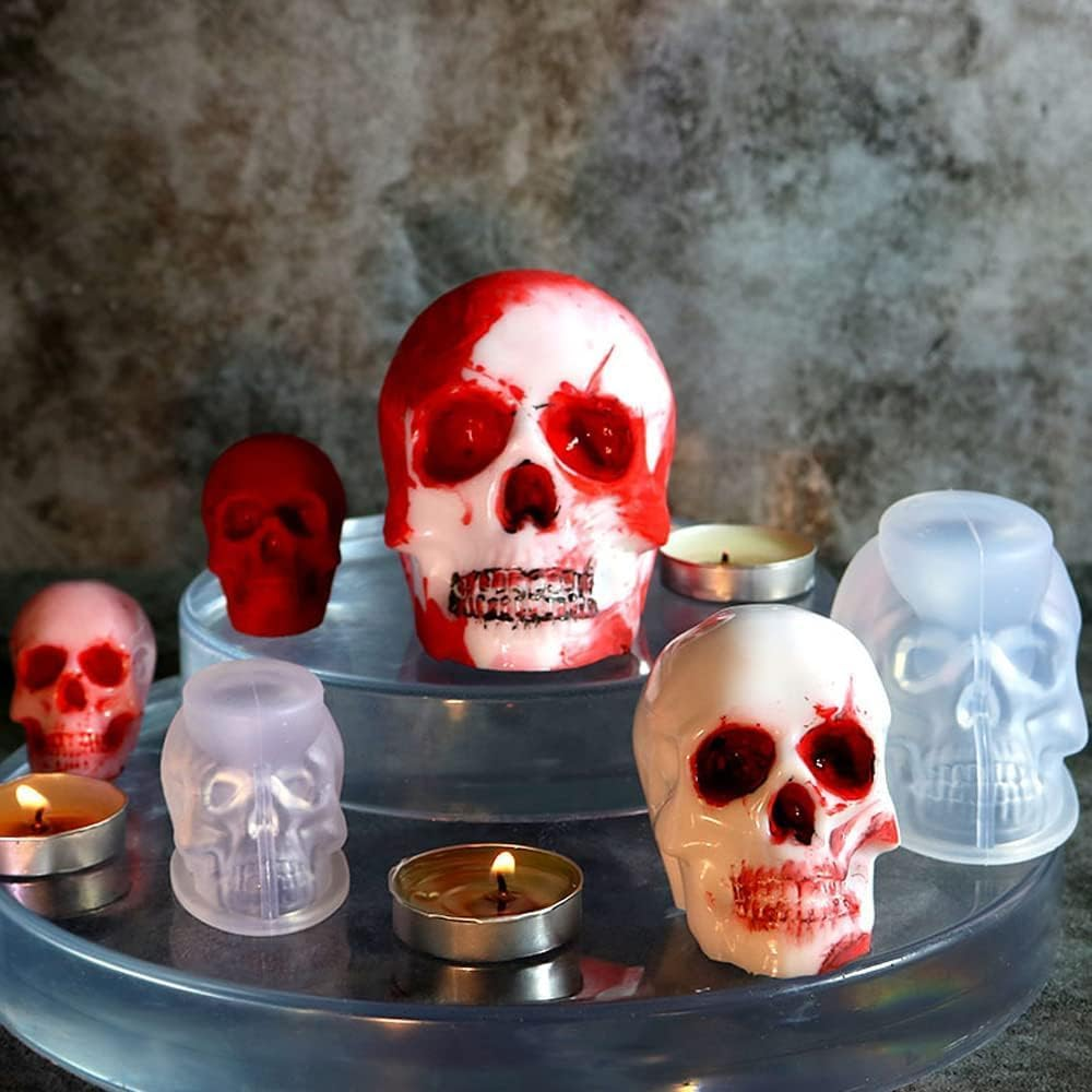Set of 3 Skull 3D Resin Molds Large + Medium + Small, Flexible Clear Silicone Skull Head Molds, Silicone Molds for Resin, Soap, Clay, Candle Wax Casting, Halloween Home Decoration image number 3