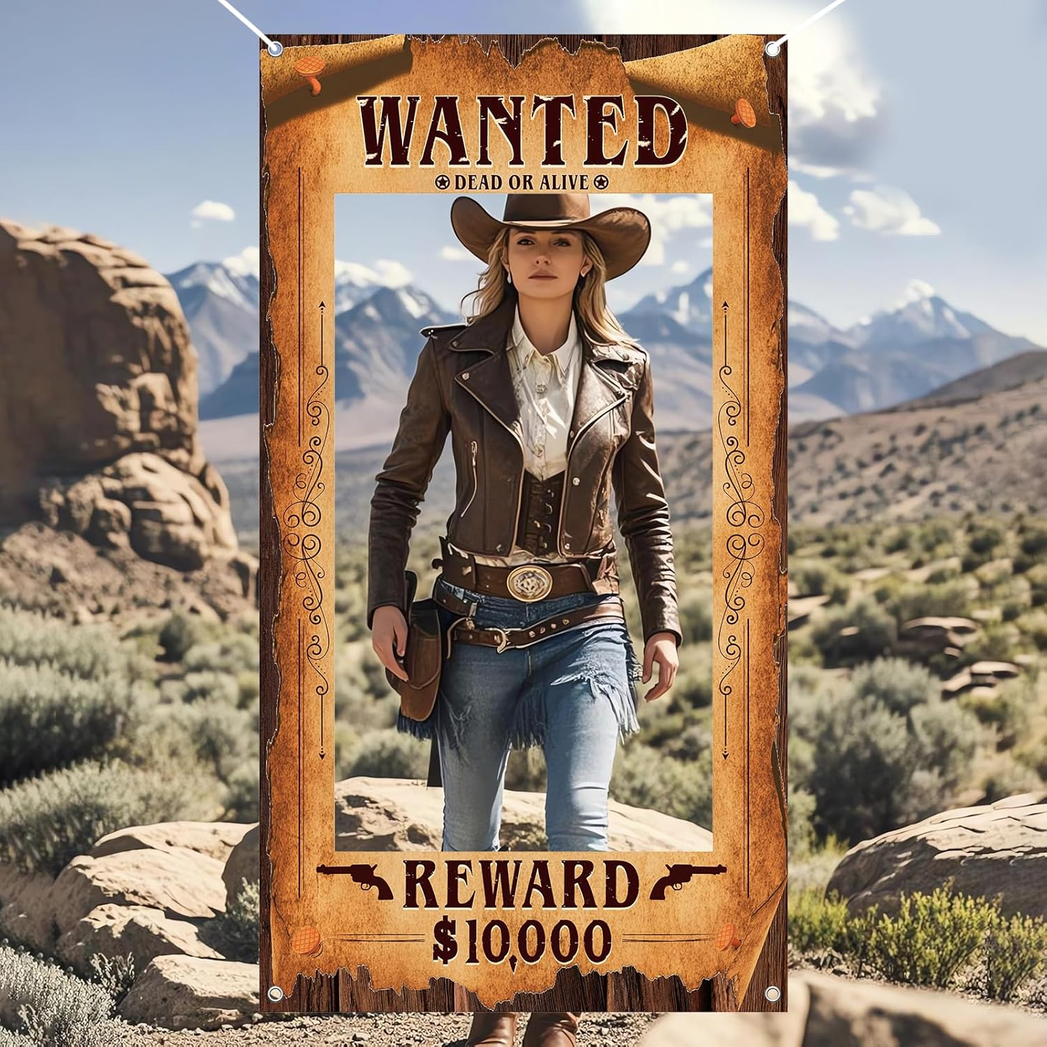 YQUQWN Western Wanted Photo Booth Props Wild West Party Decorations Western Cowboy Rodeo Theme Party Decoration Supplies Cowboy Rodeo Banner Photo Frames for Wild West Birthday Rustic Party Supplies image number 1