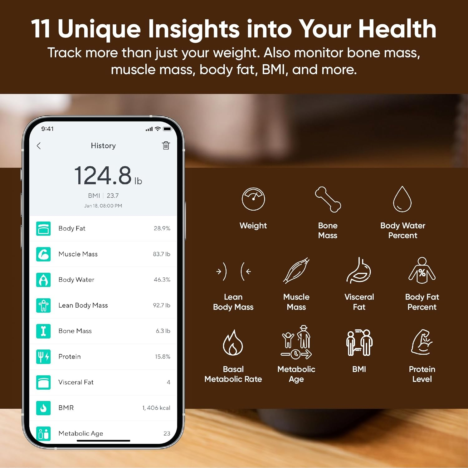 WYZE Body Fat Scale S, Digital Bathroom Scale, Body Composition Analyer, Baby/Pet Mode, 400 Lb Black image number 4