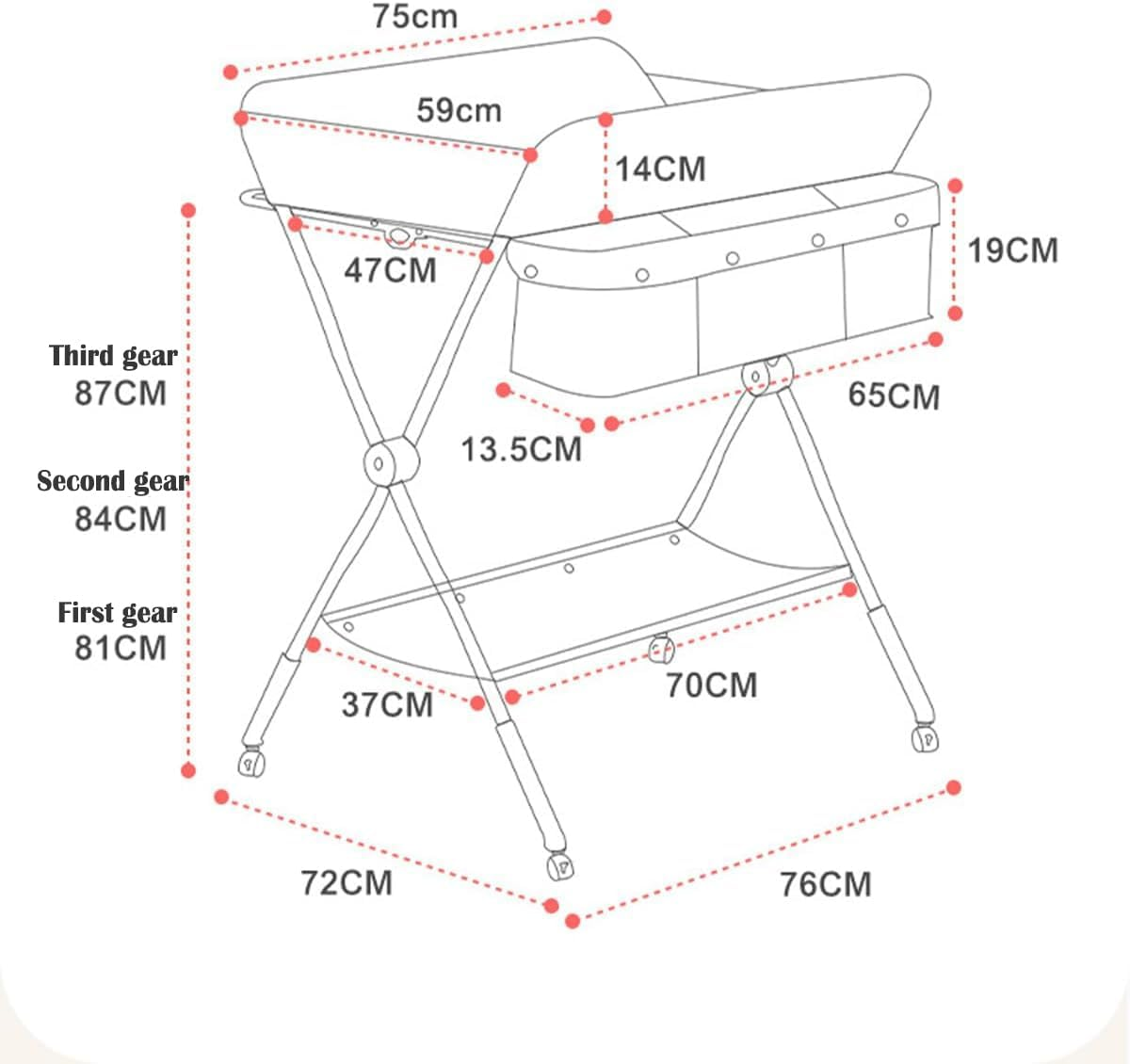 Fohouse Portable Baby Changing Table - Waterproof Diaper Changing Table with Wheels, Baby Diaper Changing Station with 3-Level Adjustable Height, Portable Changing Table with Large Organizers image number 4