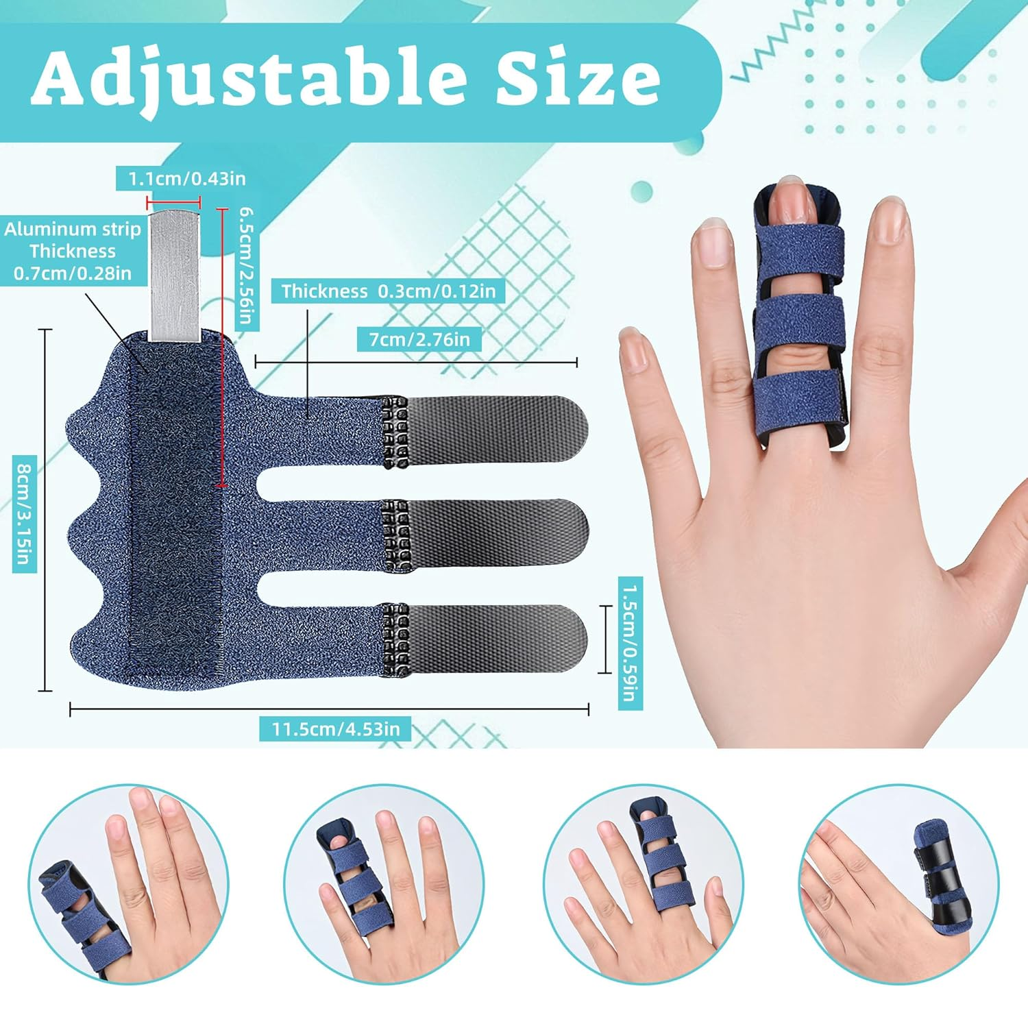 Trigger Finger Splint, 4PCS Finger Splint 3 Straps Trigger Fingers Brace Support for Arthritis Broken Mallet Finger Splint Finger Protector Finger Splints for Arthritis Aids Pain Relief image number 6