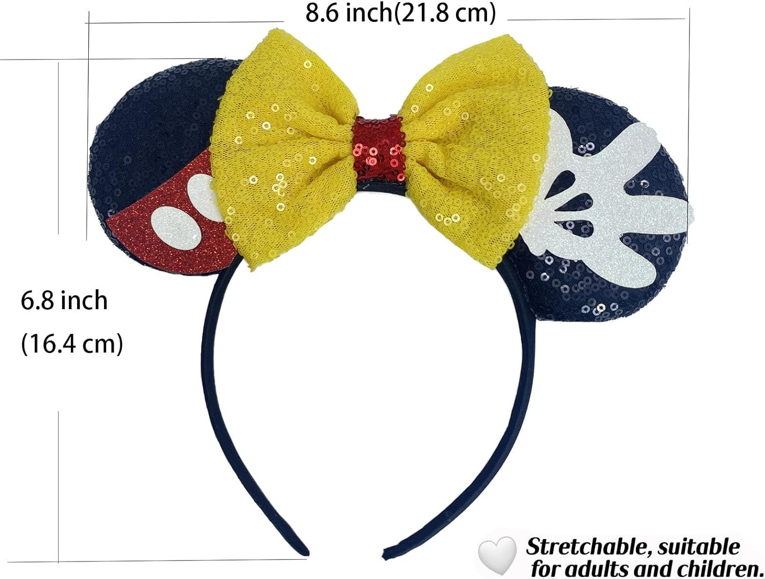 YUESUO Mouse Ears Headband, Sequin Bow Hair Hoop Set of 2 Pcs Headband Mouse Party Decoration Costume Ears Headband for Children Women Girls image number 6