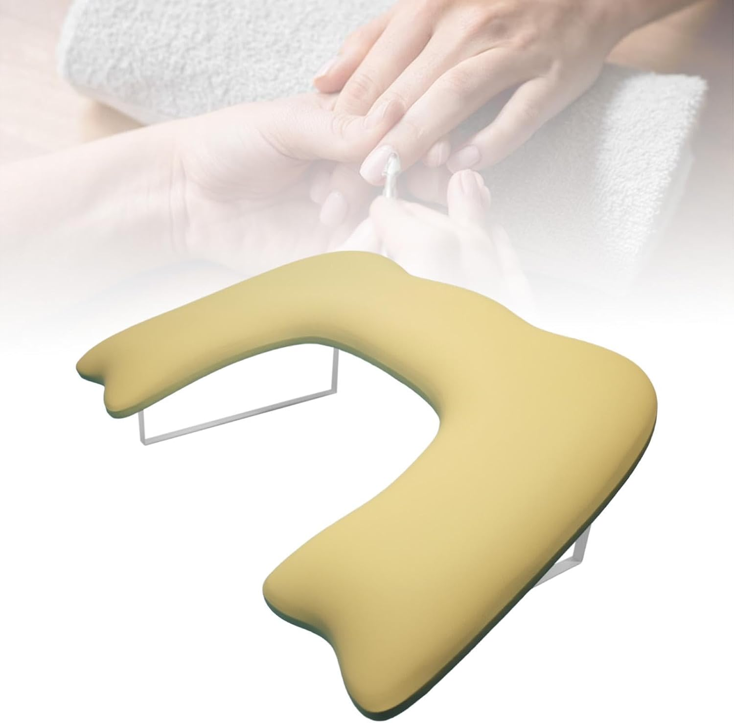 Eigell Nail Art Hand Rest Soft Comfortable Professional Non Slip Nail Table Station Nails Art Accessories for Beginner Makeup Tool, Yellow - Pink image number 2
