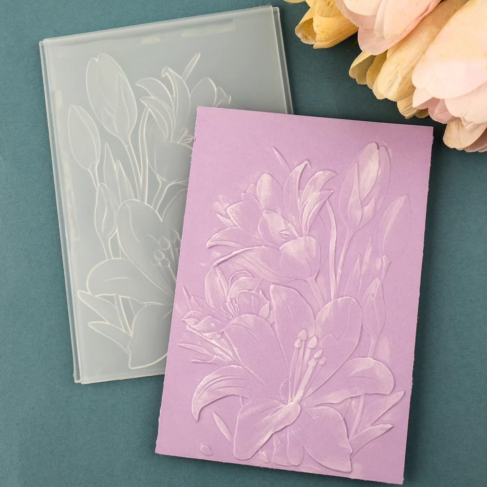 Flower Clear Plastic Texture Fades Embossing Folder Template, 1Pc 3D Embossing Folders Textured Flowers Leaves Embossed Template Embossing Plates Embossing Folders,Flowers Plastic Embossing Folders